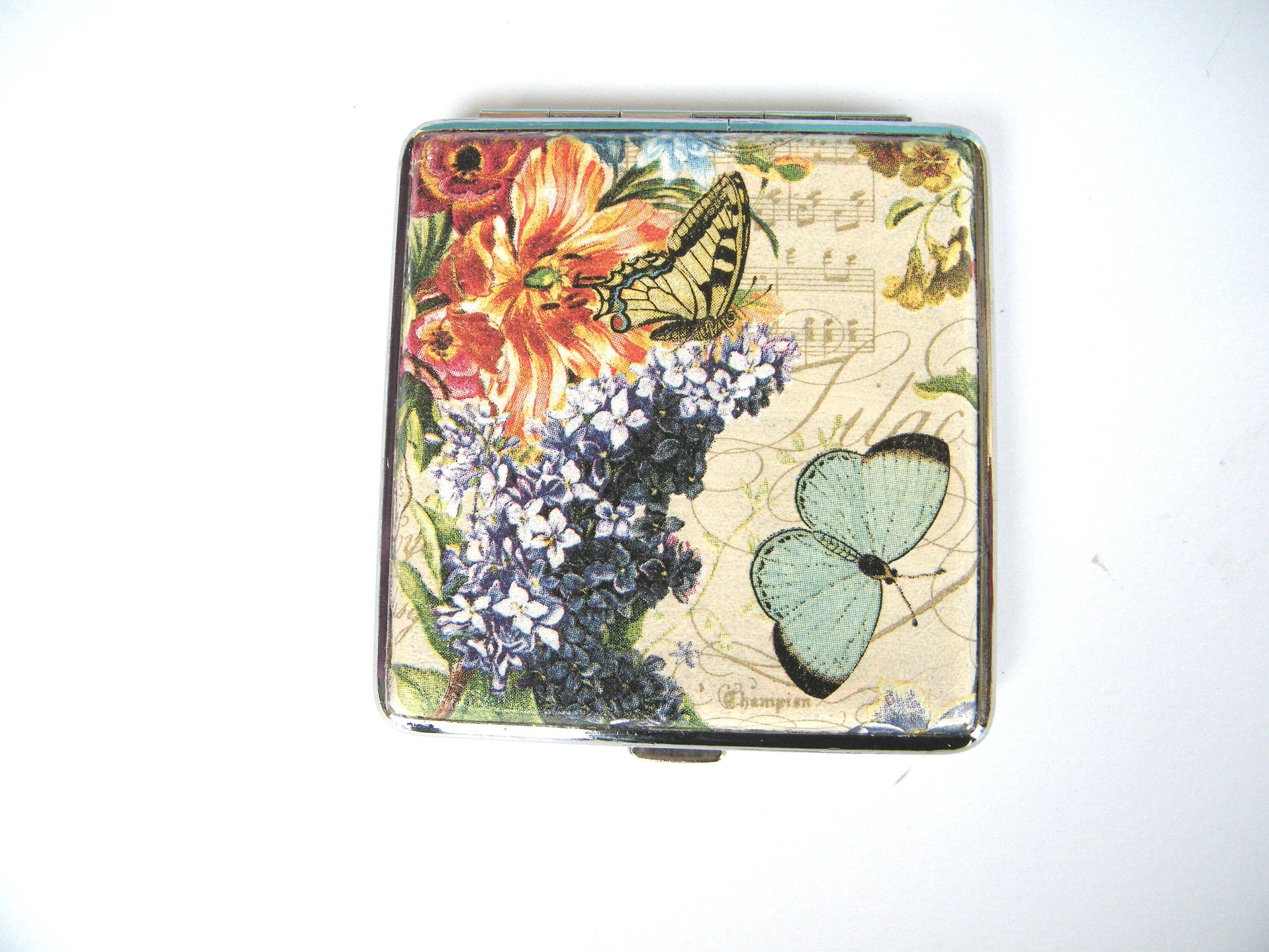 Woman Cigarette Case, Flowers Cigarette Box, 80mm Cigarrette Holder, Floral Cigarette Wallet, Credit Card Case, Gift Idea for Smokers