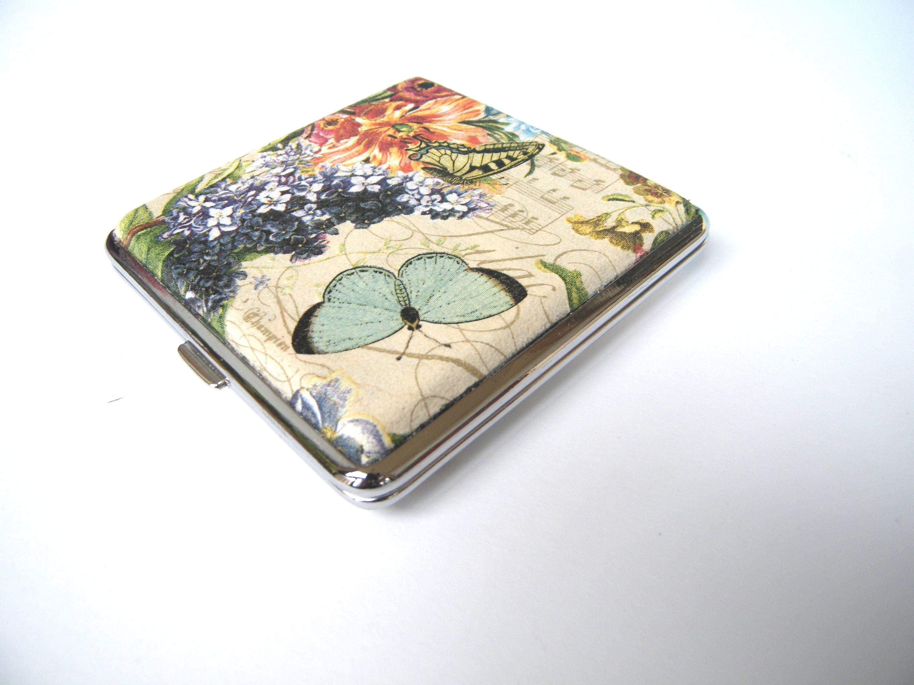 Woman Cigarette Case, Flowers Cigarette Box, 80mm Cigarrette Holder, Floral Cigarette Wallet, Credit Card Case, Gift Idea for Smokers
