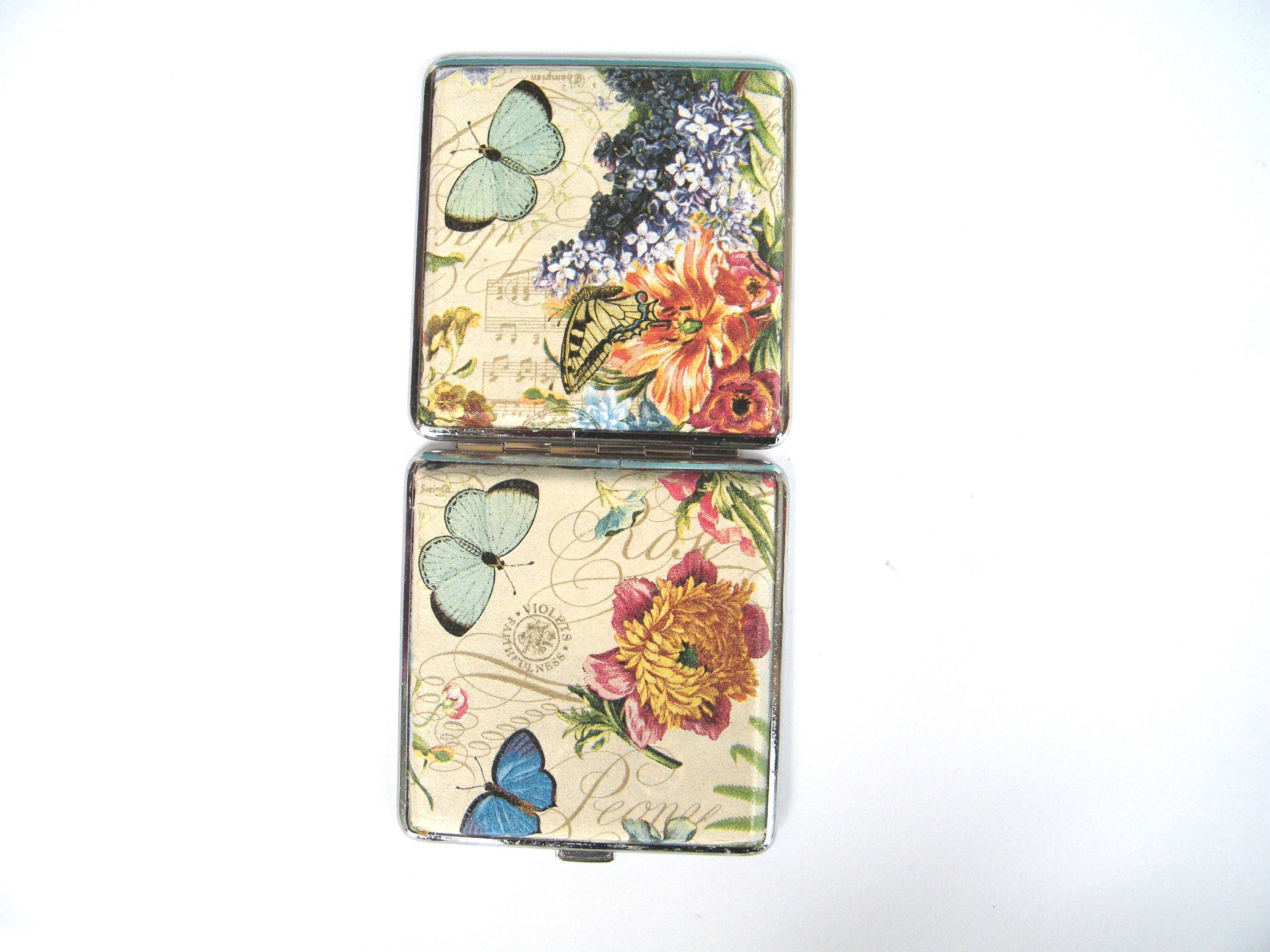 Woman Cigarette Case, Flowers Cigarette Box, 80mm Cigarrette Holder, Floral Cigarette Wallet, Credit Card Case, Gift Idea for Smokers
