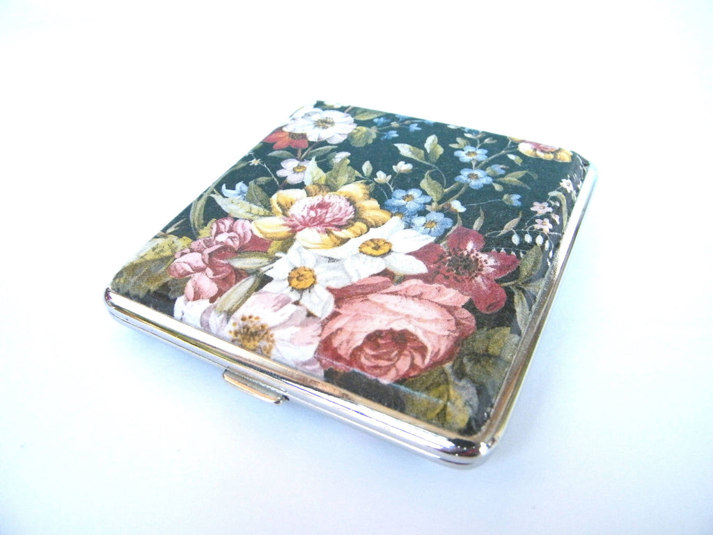 Blossom Cigarette case, smokers OOAK gift, vintage cigarrette box, metal case with flowers, elegant case, woman wallet, gift for her,