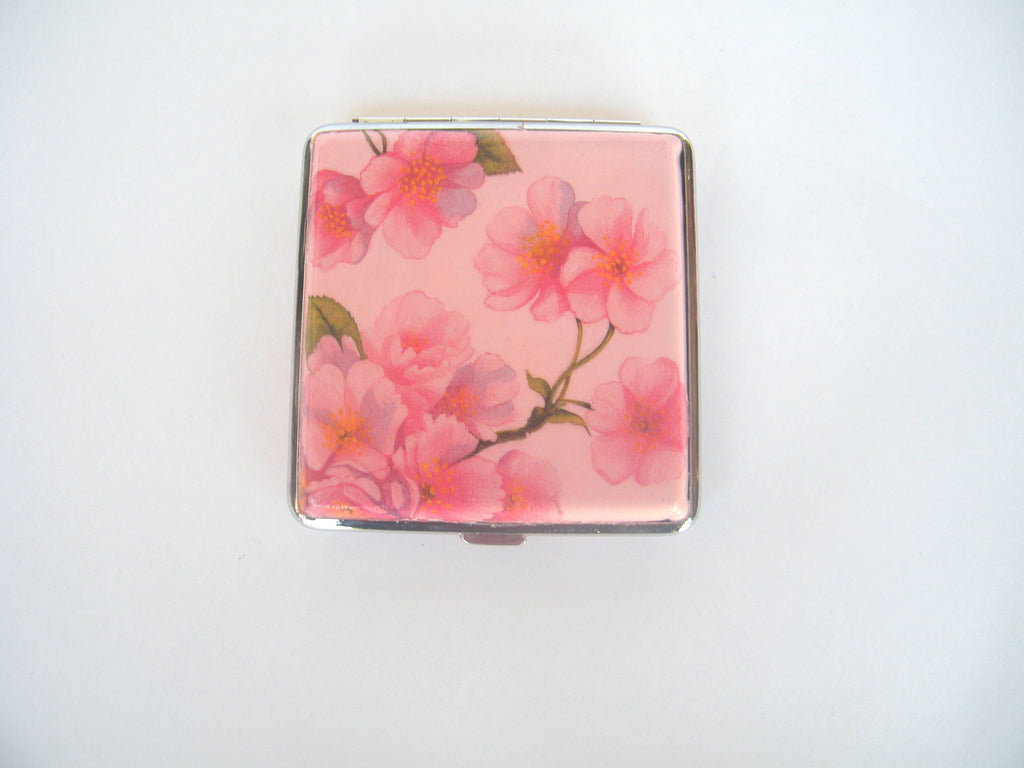Cherry Blossom Cigarette Case, womens wallet, Smokers Accessory, Credit Card Holder, gift for her, Cigarrette OOAK box, keep secure purse