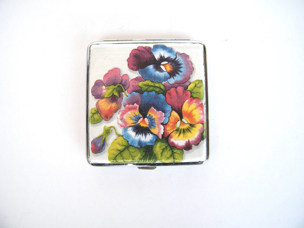 Cigarette case with pansies, smoking accessory, spring flowers, women wallet, gift for smoker, floral gift for her, elegant case