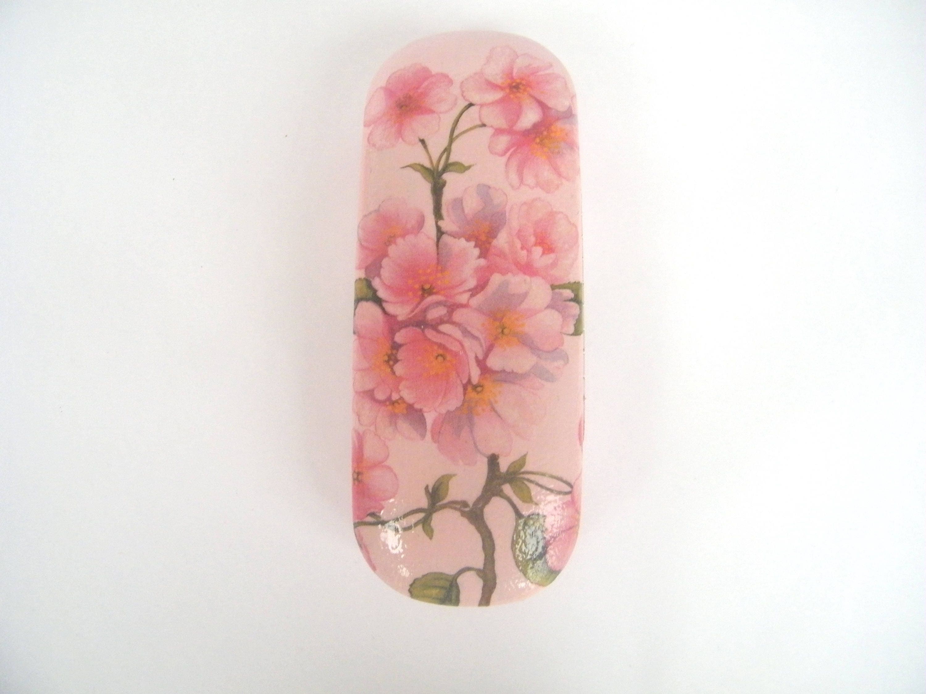 Cherry Blossom Hard Eyeglasses Case, Pink Spring Blossom Glasses Holder, Spectacle Case, Storage Box, OOAK Gift for Her, Reading Accessory