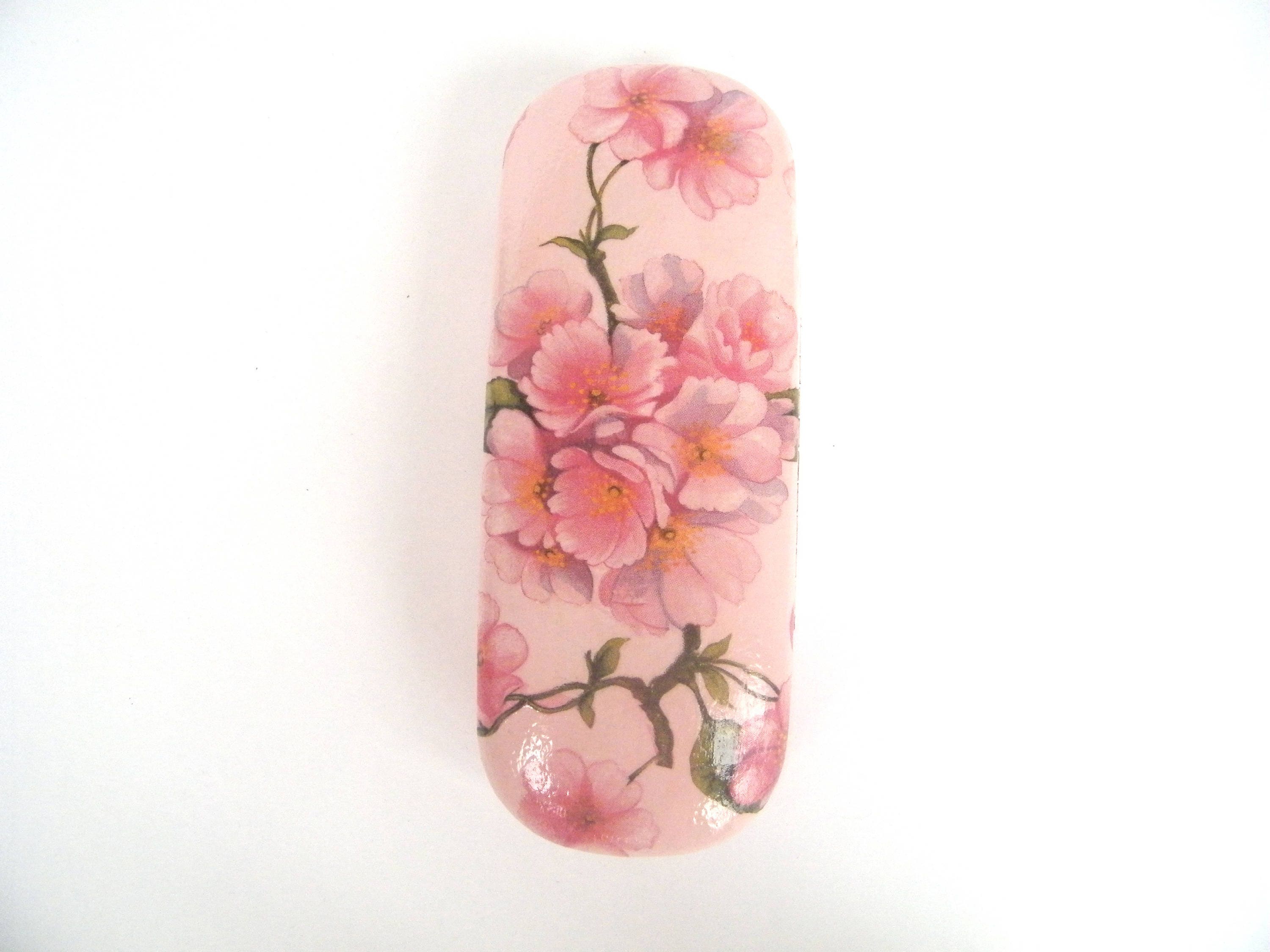 Cherry Blossom Hard Eyeglasses Case, Pink Spring Blossom Glasses Holder, Spectacle Case, Storage Box, OOAK Gift for Her, Reading Accessory
