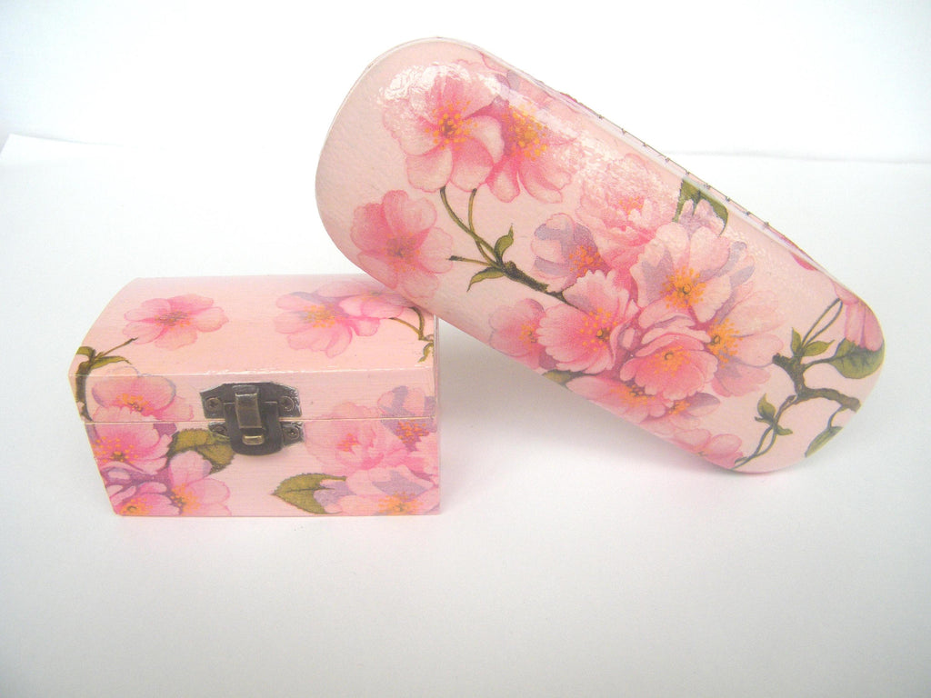Cherry Blossom Hard Eyeglasses Case, Pink Spring Blossom Glasses Holder, Spectacle Case, Storage Box, OOAK Gift for Her, Reading Accessory