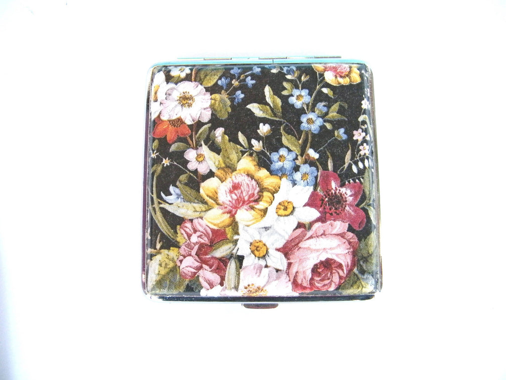 Blossom Cigarette case, smokers OOAK gift, vintage cigarrette box, metal case with flowers, elegant case, woman wallet, gift for her,