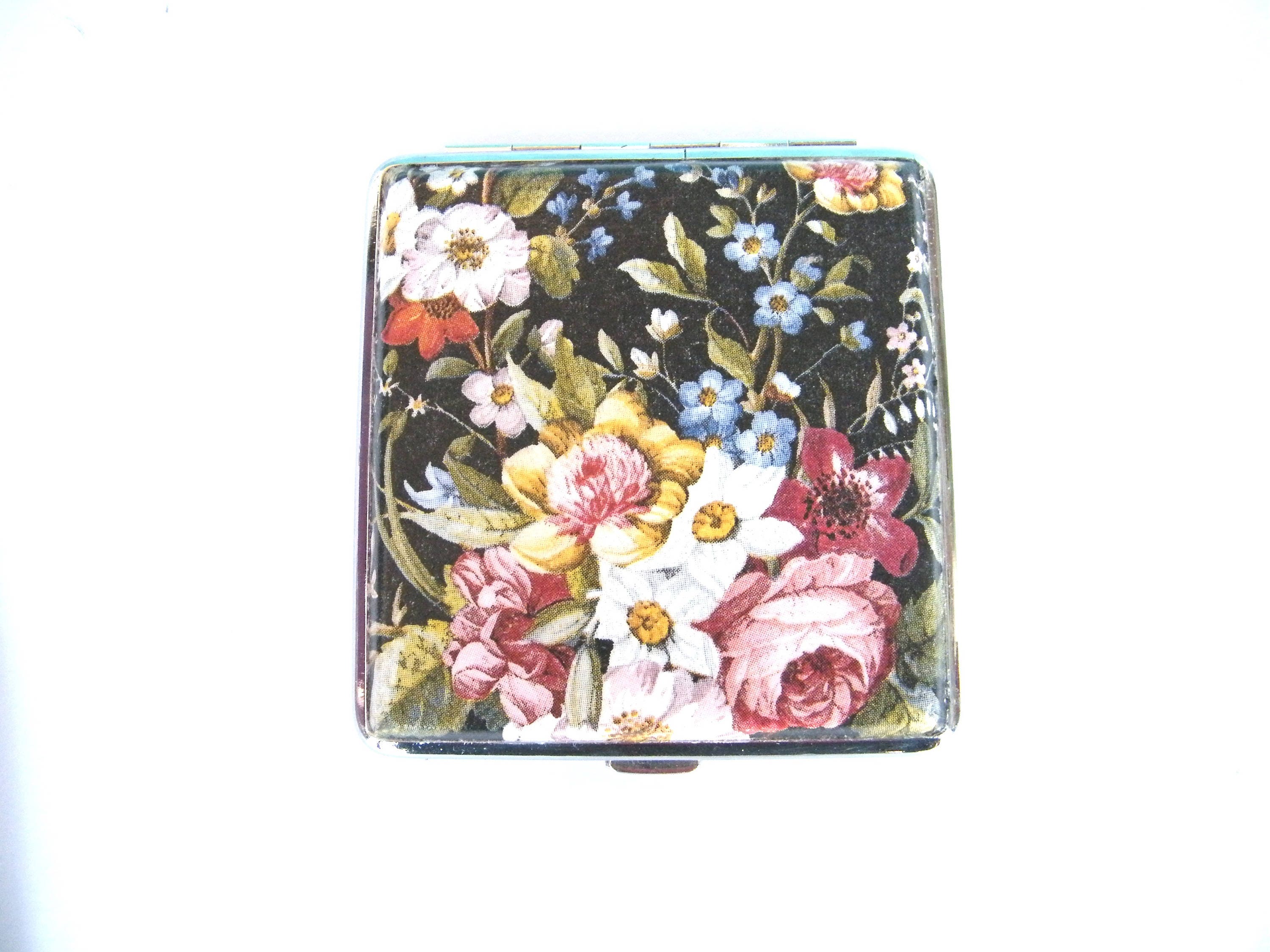 Blossom Cigarette case, smokers OOAK gift, vintage cigarrette box, metal case with flowers, elegant case, woman wallet, gift for her,