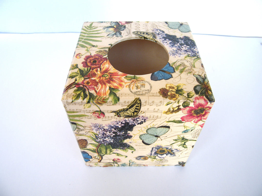 Flowers Tissue Box Cover, Square Tissue Box, Floral Napkins Box, Tissue Dispenser, Kithchen Napkins Holder, New Home Gift, Serviletten Box
