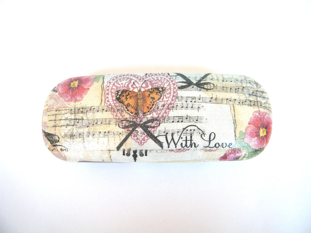 Vintage Hard Glasses Case: Bird Robin & Rose Shabby Chic Eyeglasses Protector