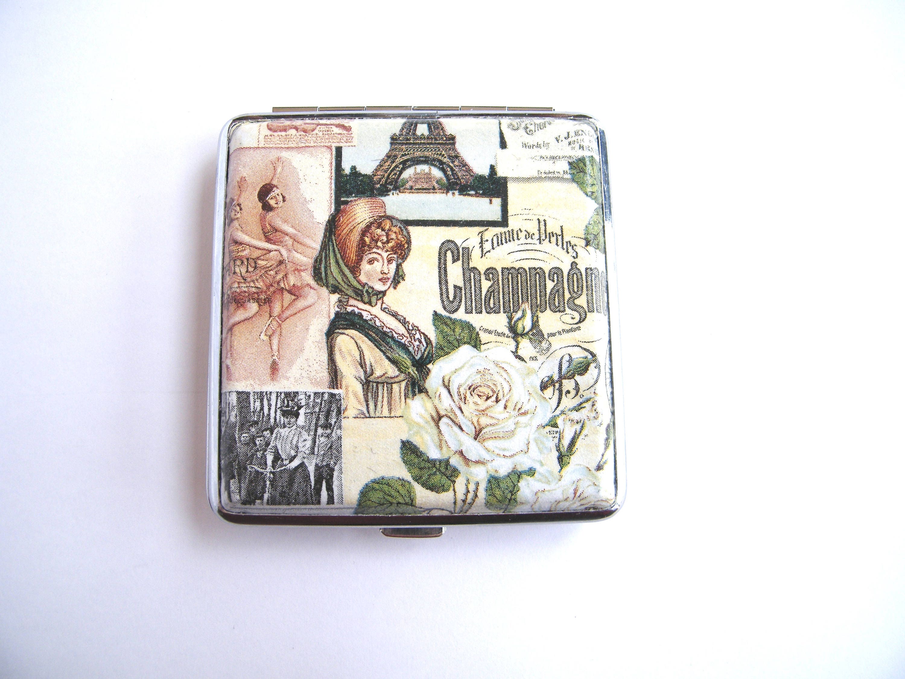 Cigarette case for her, vintage Paris cigarrette box, woman wallet, large credit card case, shabby chic box, gift for smokers, bag accessory