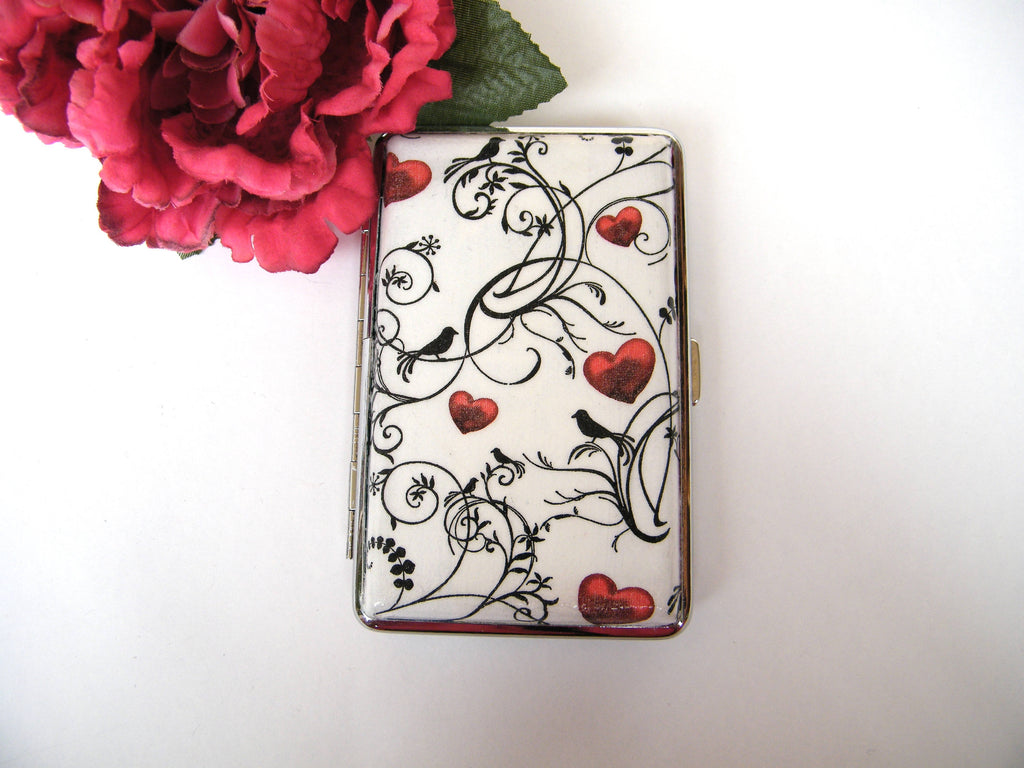 Slim 100s cigarrette case, black and white box, woman business card case, gift for smokers, elegant gift for her, credit card case for her