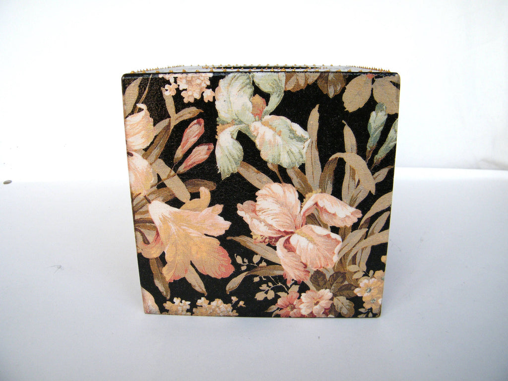 Elegant Tissue Cover Box, Wooden Napkins Box, Floral Storage Box, New Home Gift, Housewarming Gift, Black and Gold Decor, Dispenser
