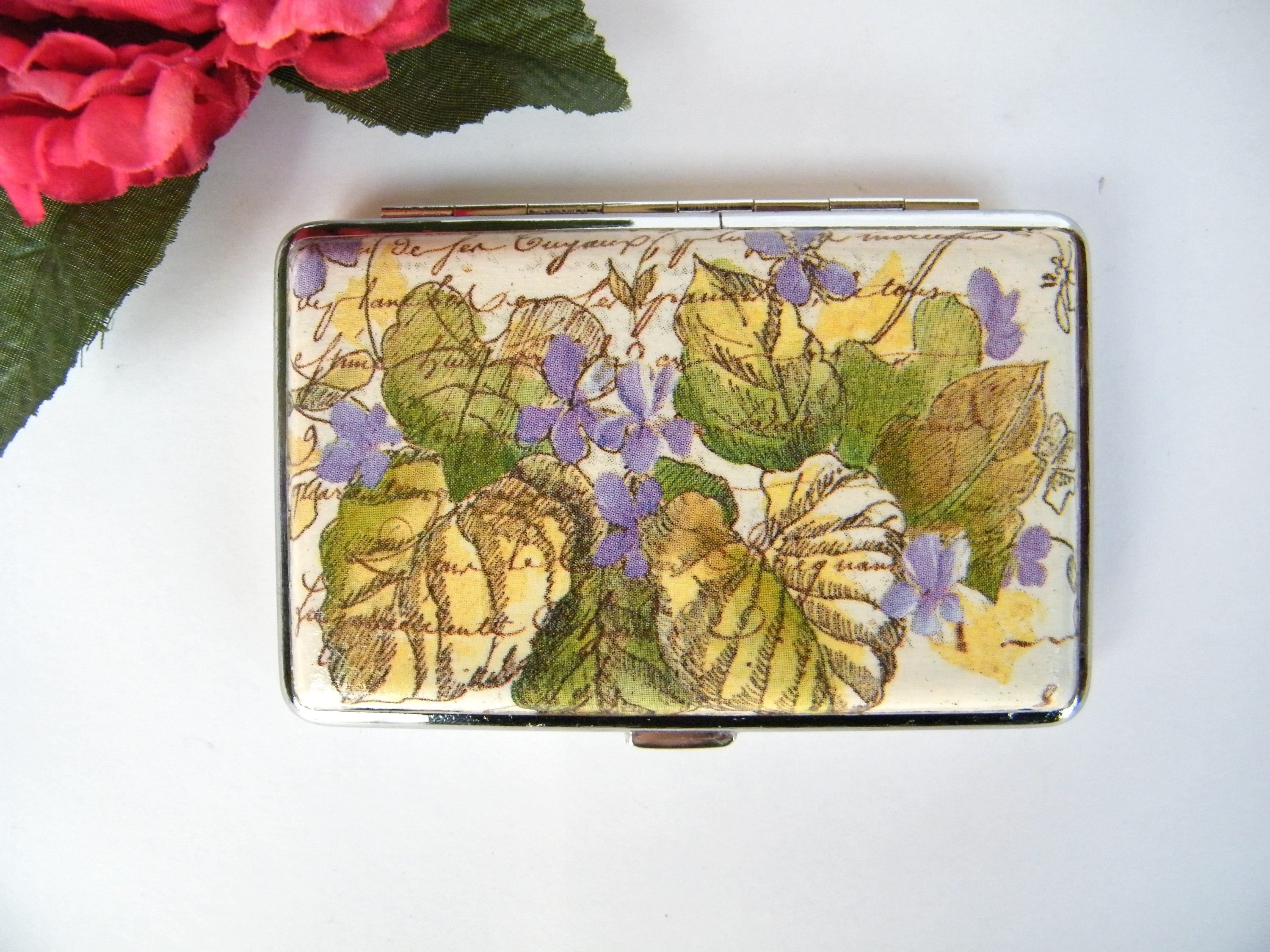 Butterfly slim cigarette case, business card holder, cigarrette holder, credit card box, women wallet, floral gift for her, metal case