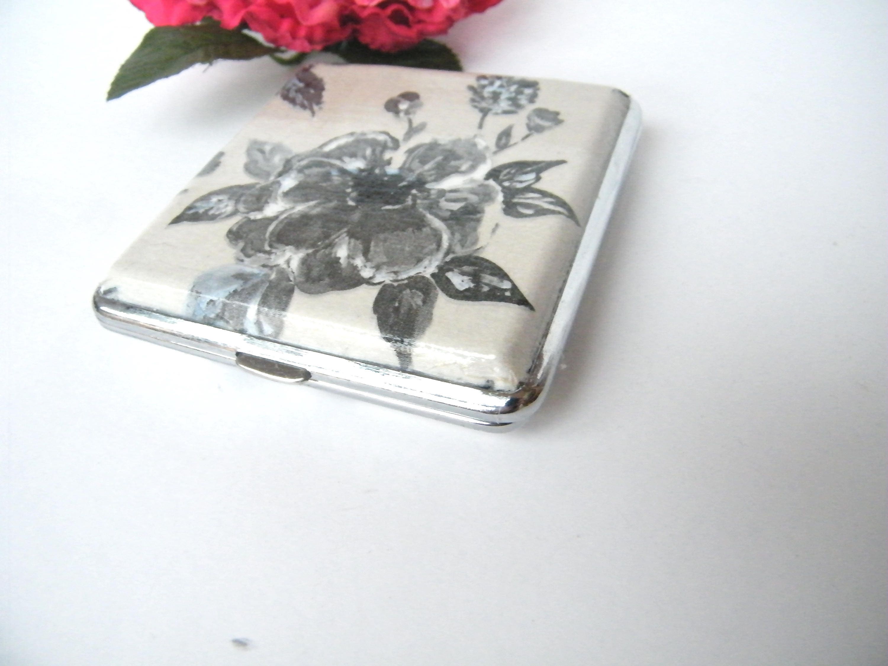 Pitillera Floral Artesanal para Mujer, Estuche para Cigarrillos King Size, Tarjetero Elegante