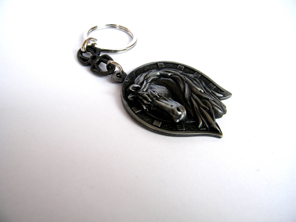 Horse keychain, horseshoe keyring, horse head charm, lucky keychain, gift for him, car accessory, cowboy gift, southwestern style, good luck