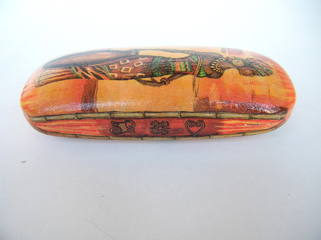 African Hard Eyeglass Case, Spectacle Case, Vintage Storage Box, Glasses Holder with Africana, Metal Handbag Case, Gift for Afroamericana