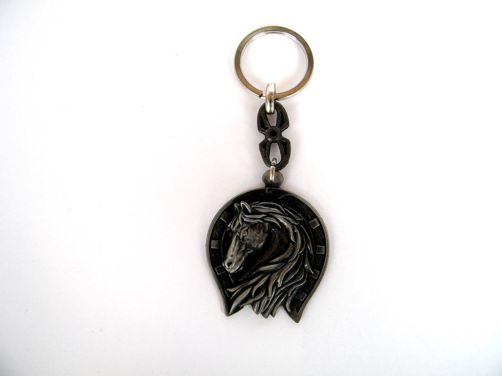 Horse keychain, horseshoe keyring, horse head charm, lucky keychain, gift for him, car accessory, cowboy gift, southwestern style, good luck