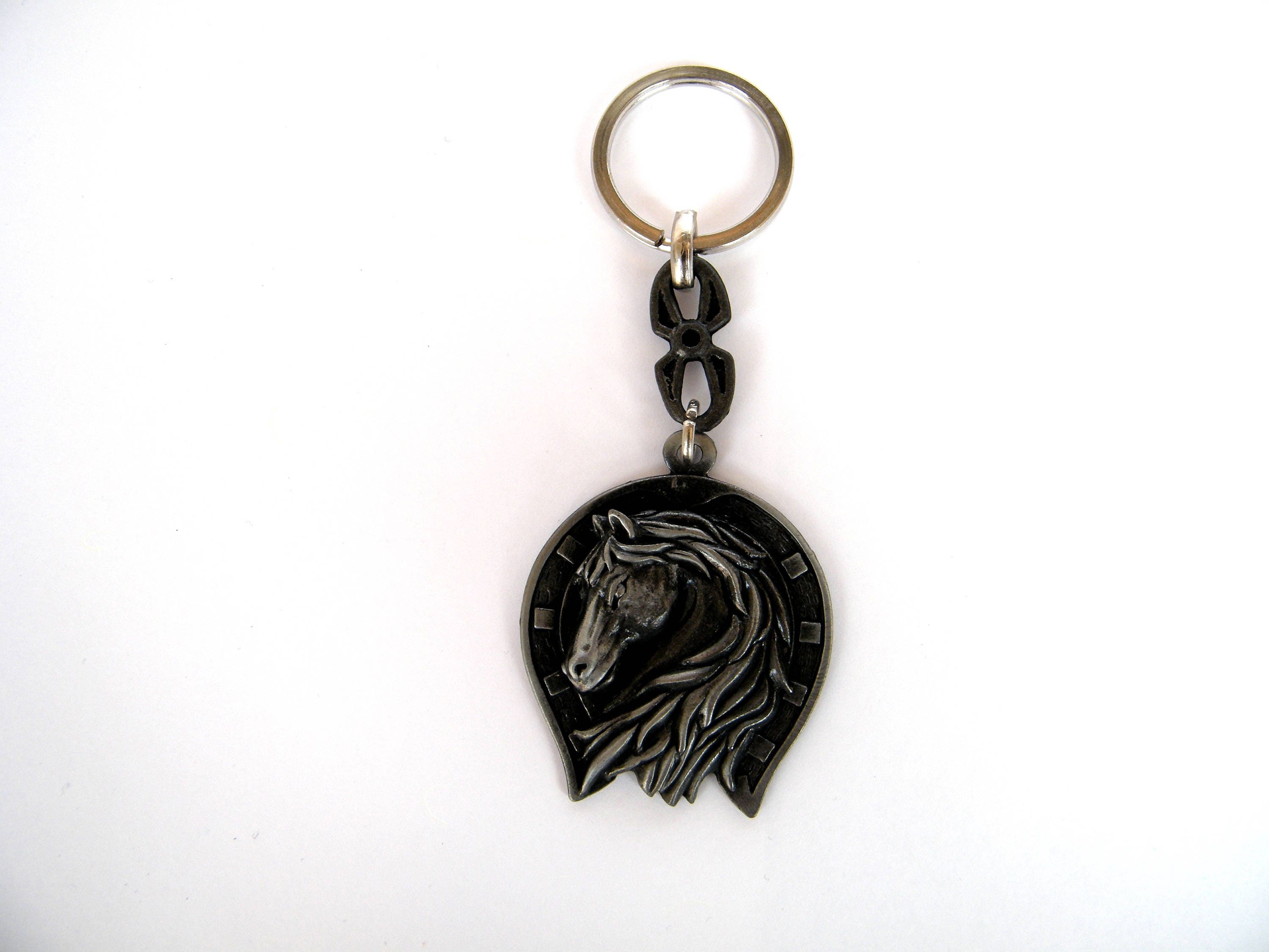 Horse keychain, horseshoe keyring, horse head charm, lucky keychain, gift for him, car accessory, cowboy gift, southwestern style, good luck