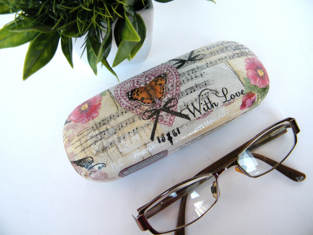 Vintage Hard Glasses Case: Bird Robin & Rose Shabby Chic Eyeglasses Protector