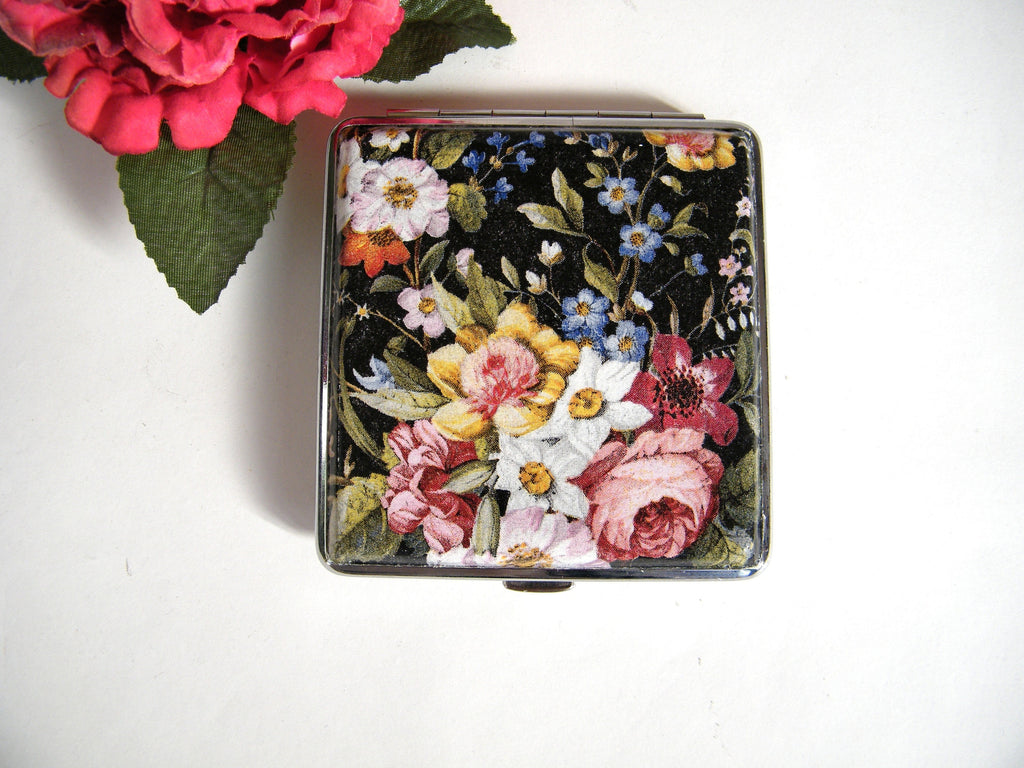 Blossom Cigarette case, smokers OOAK gift, vintage cigarrette box, metal case with flowers, elegant case, woman wallet, gift for her,