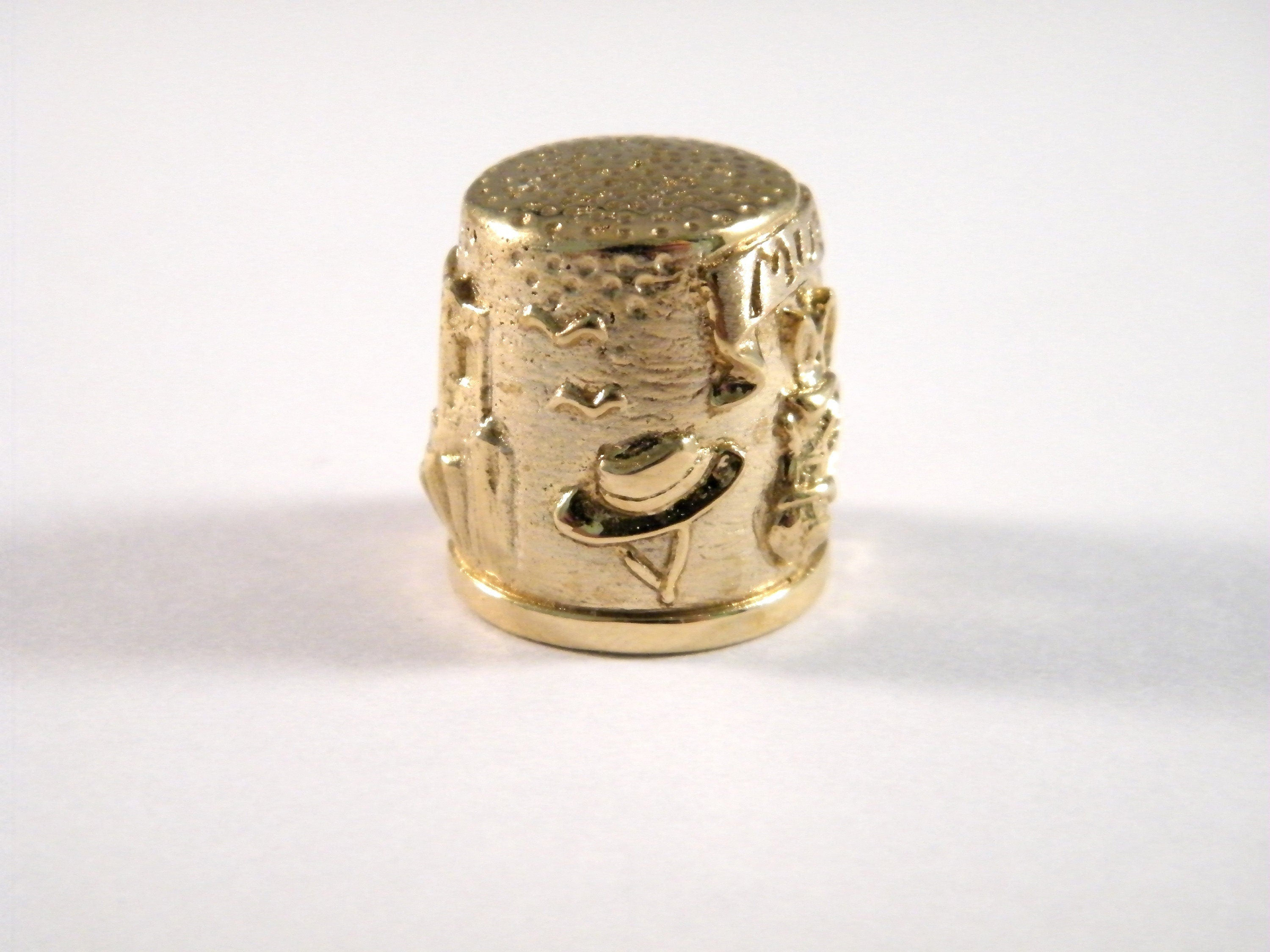 Brass Thimble of Mijas, Seamstress gift, Collectible Thimble, Donkey Thimble Folk Art Style, Collage Supply Assemblage, Antique Sewing Tool