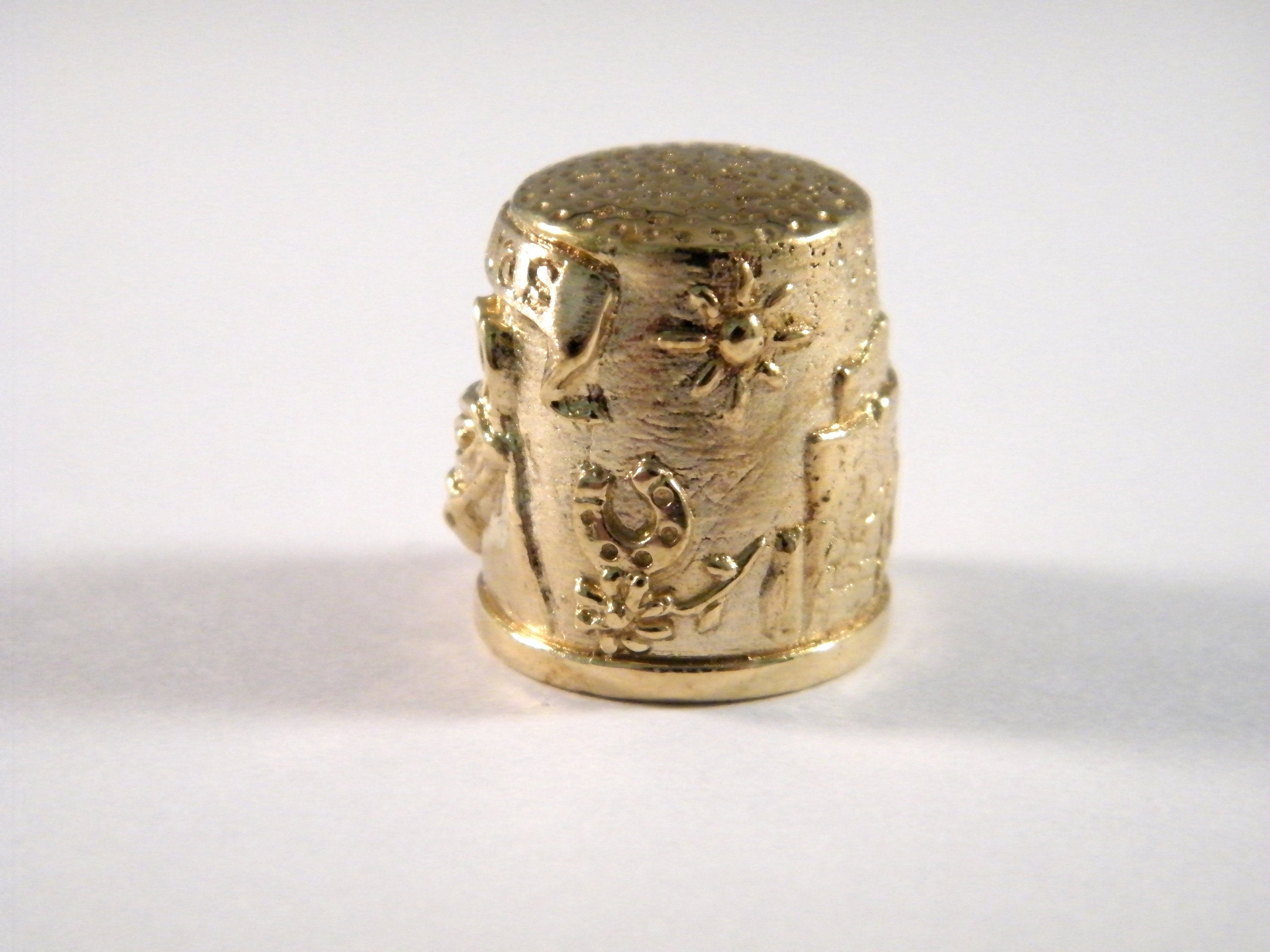 Brass Thimble of Mijas, Seamstress gift, Collectible Thimble, Donkey Thimble Folk Art Style, Collage Supply Assemblage, Antique Sewing Tool