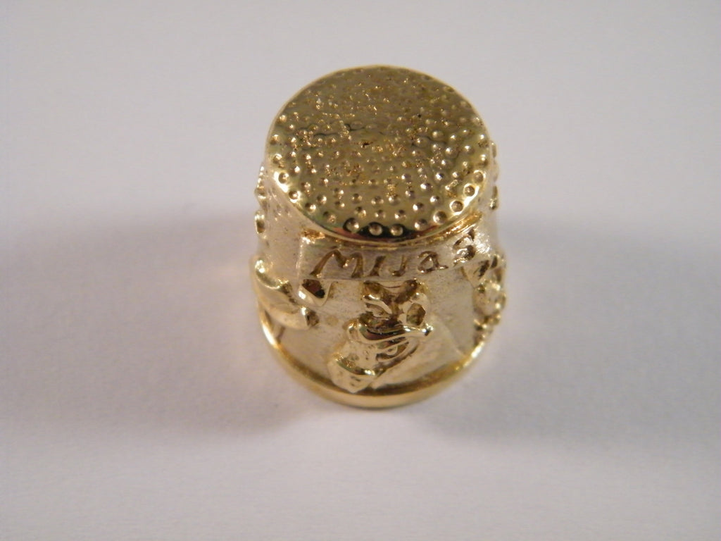 Brass Thimble of Mijas, Seamstress gift, Collectible Thimble, Donkey Thimble Folk Art Style, Collage Supply Assemblage, Antique Sewing Tool