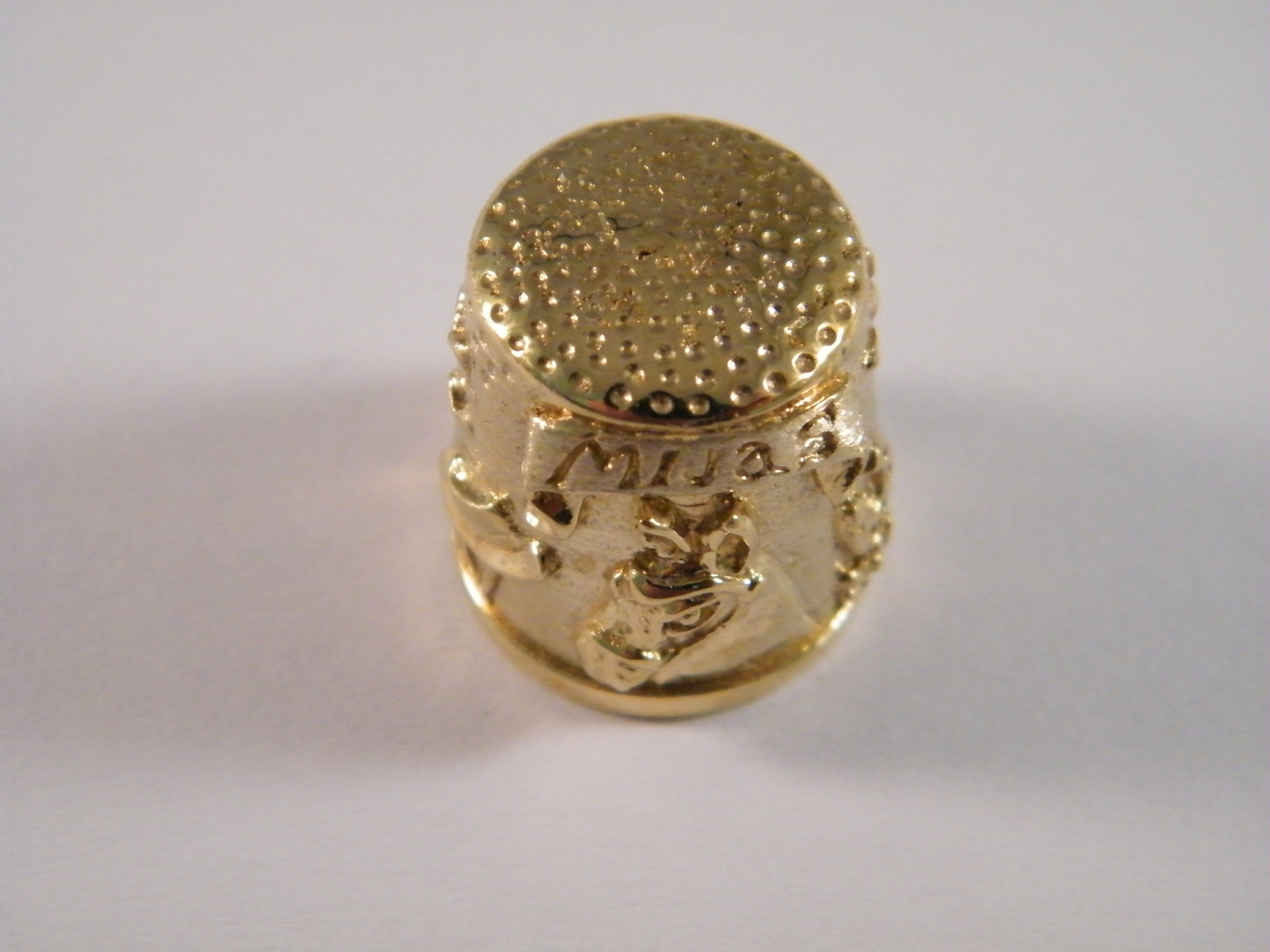 Brass Thimble of Mijas, Seamstress gift, Collectible Thimble, Donkey Thimble Folk Art Style, Collage Supply Assemblage, Antique Sewing Tool