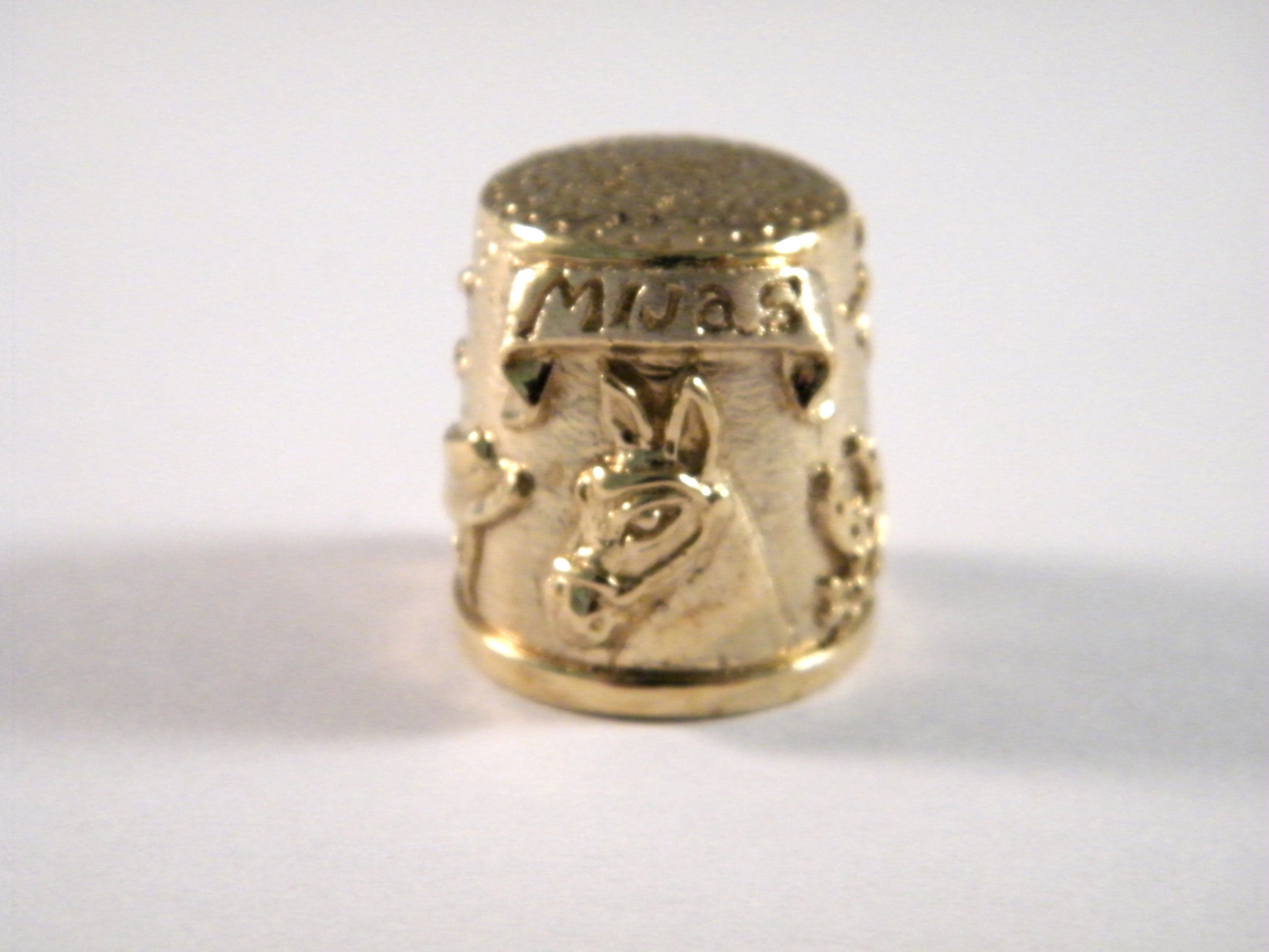 Brass Thimble of Mijas, Seamstress gift, Collectible Thimble, Donkey Thimble Folk Art Style, Collage Supply Assemblage, Antique Sewing Tool