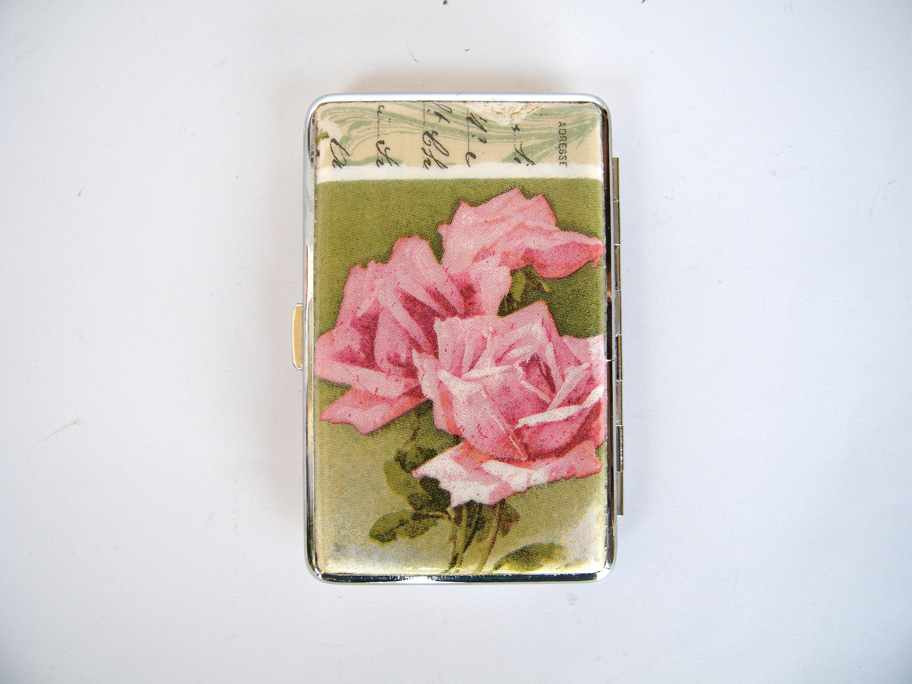 Vintage Roses Slim 100s Cigarrette Case, Business Card Holder, Cigarette Holder, Credit Card Box, Women Purse, Floral Gift for Her,