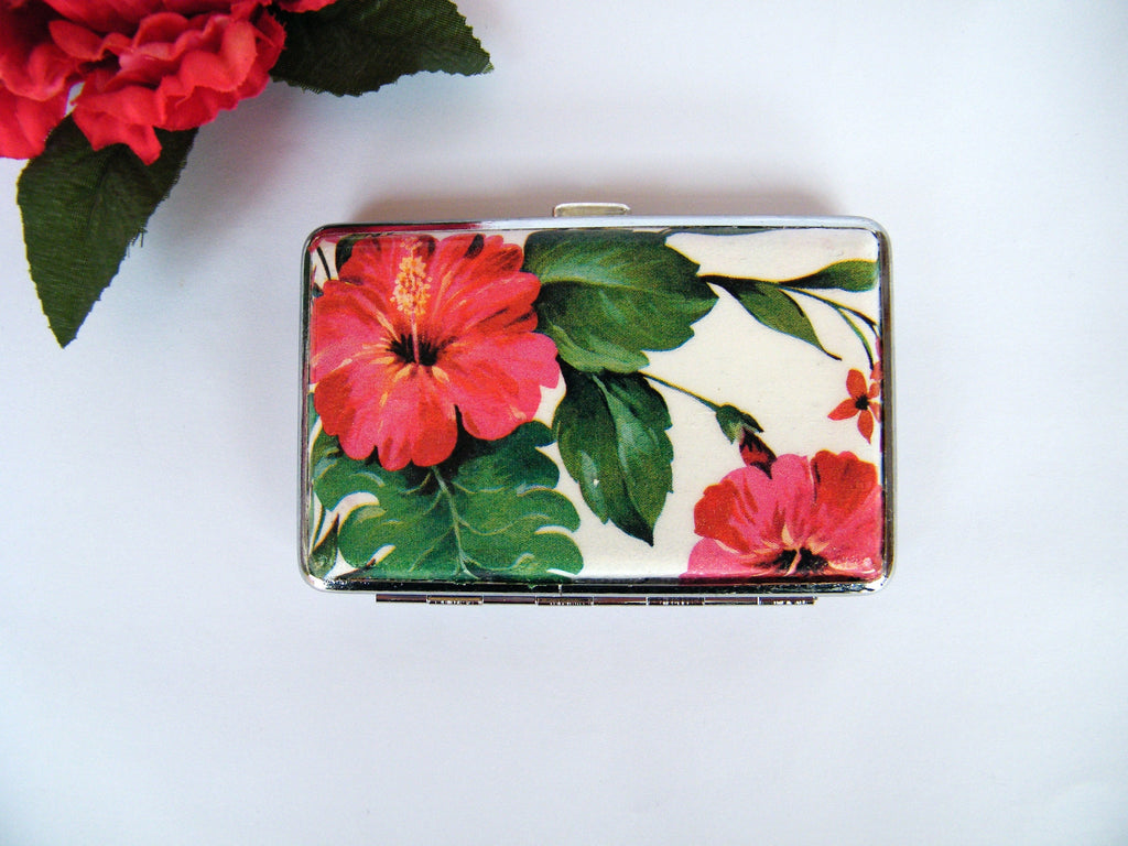 Tropical Flower Cigarrette Case, Trendy Case, Floral Credit Card Case, Hibiscus Business card Case, Gift for Mom, Fashion Cigarrete Holer