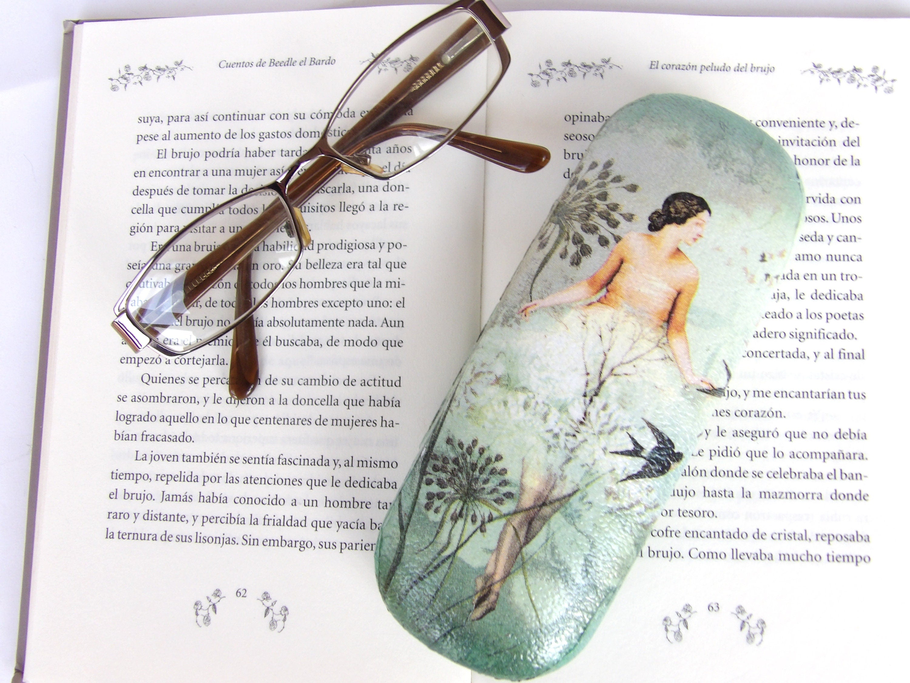 Hard Eyeglasses Case for Woman, Romantic Glasses Holder, Women Reading Accessory, Green Elegant Case, Gift for Mother, Bag Accessory