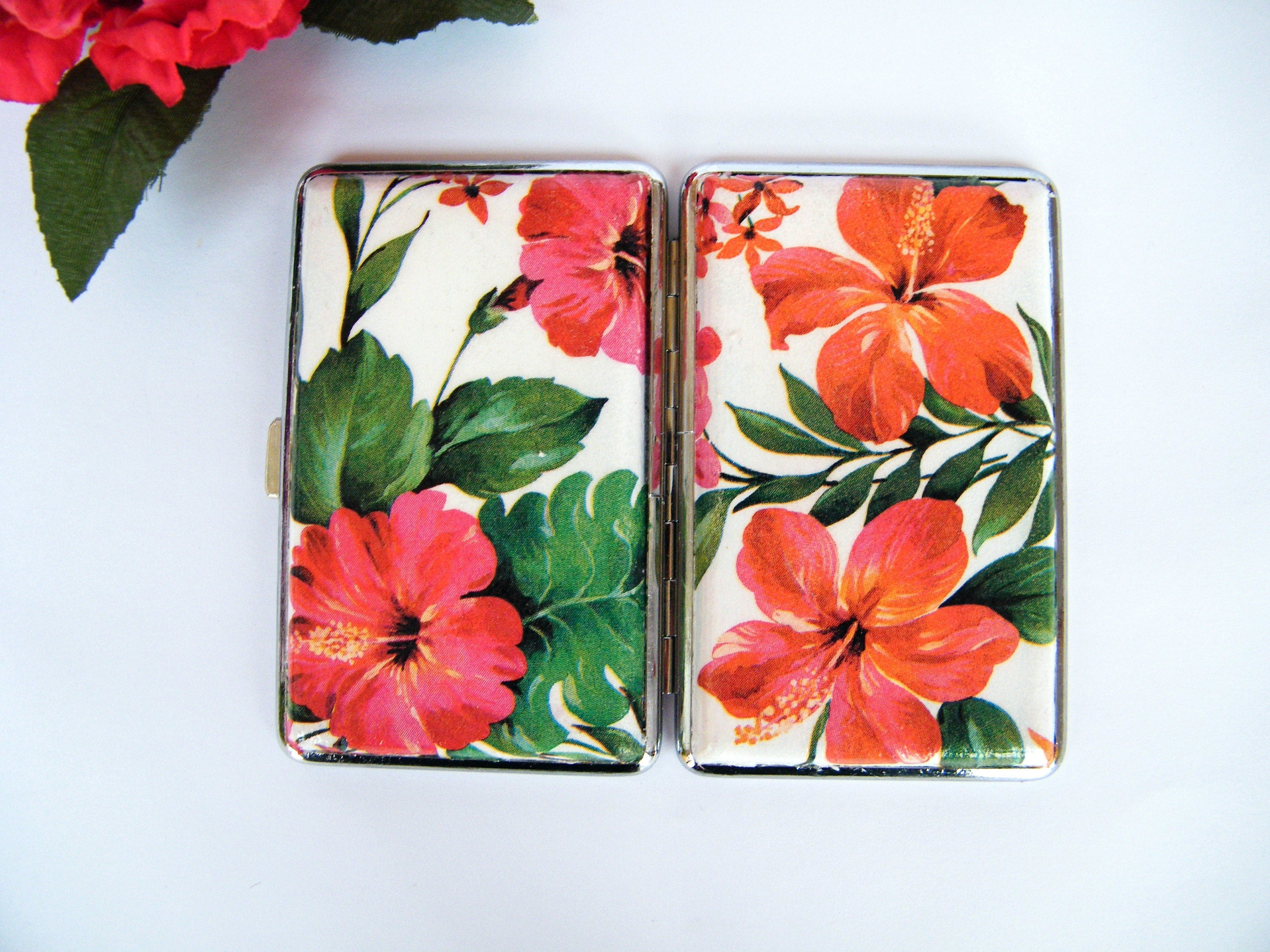 Tropical Flower Cigarrette Case, Trendy Case, Floral Credit Card Case, Hibiscus Business card Case, Gift for Mom, Fashion Cigarrete Holer