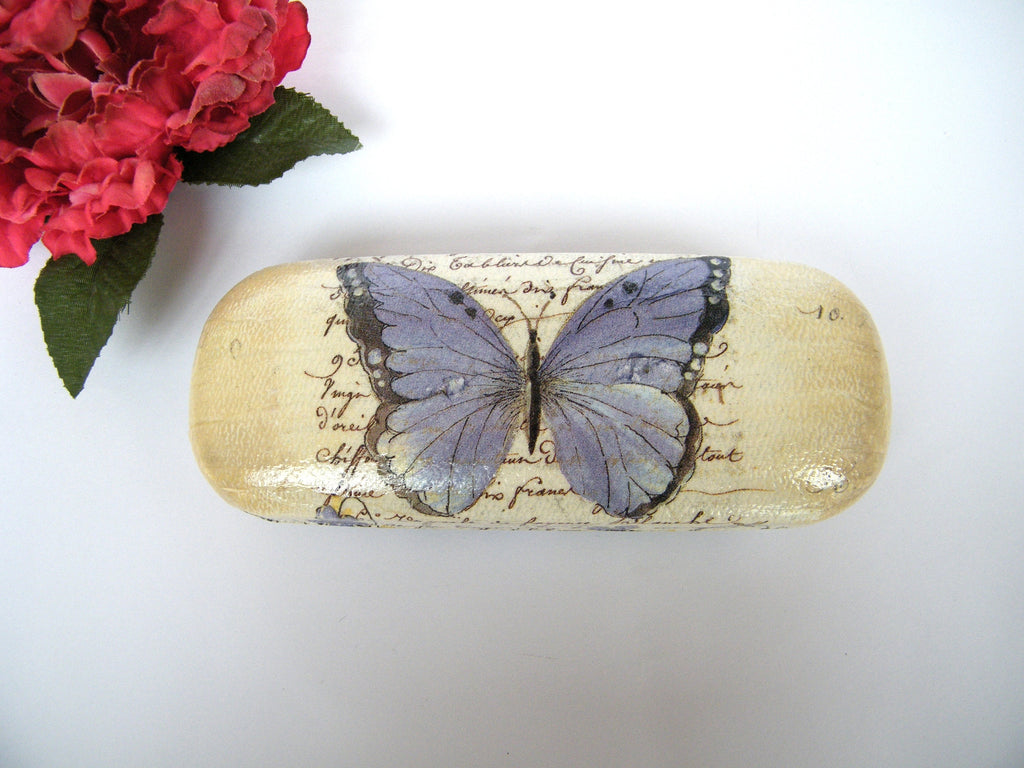 Hard Eyeglasses Case With Butterfly, Violet Flowers Case, Vintage Glasses Case, Gift for Mom, Bag and Purse Box, sunglasses case,