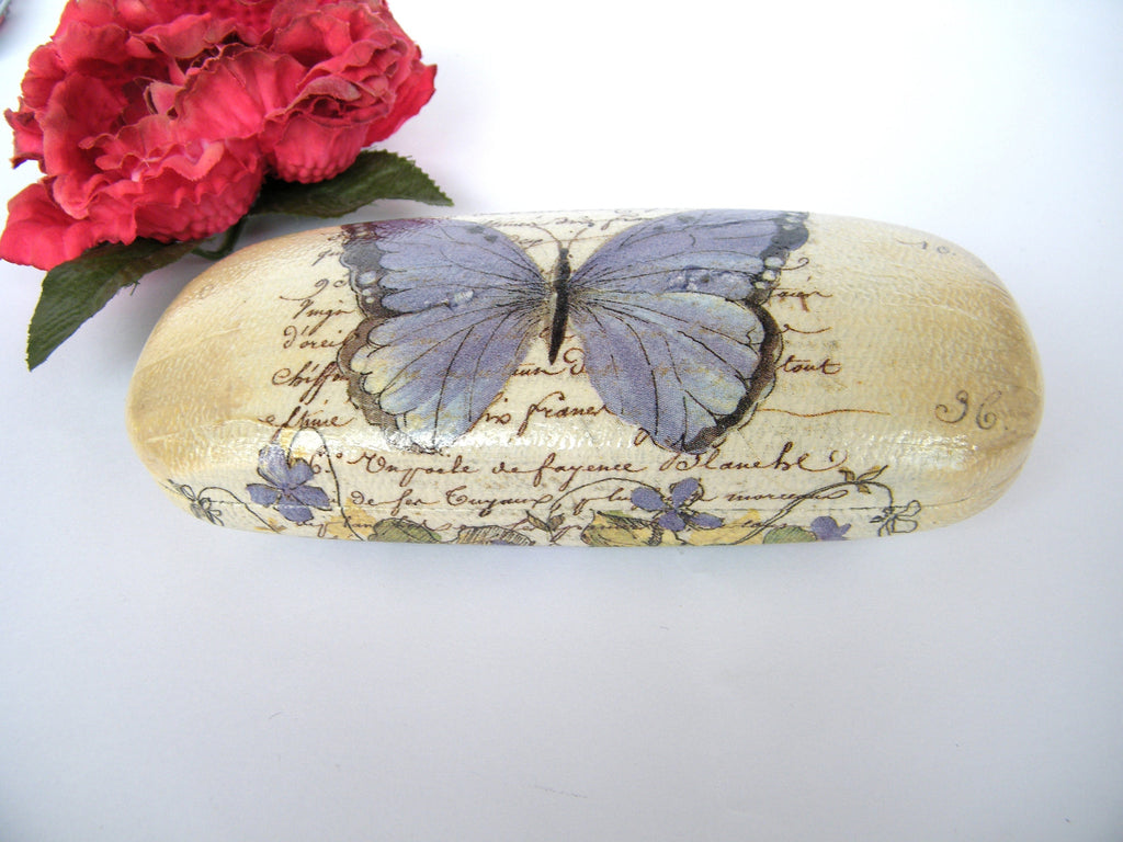 Hard Eyeglasses Case With Butterfly, Violet Flowers Case, Vintage Glasses Case, Gift for Mom, Bag and Purse Box, sunglasses case,