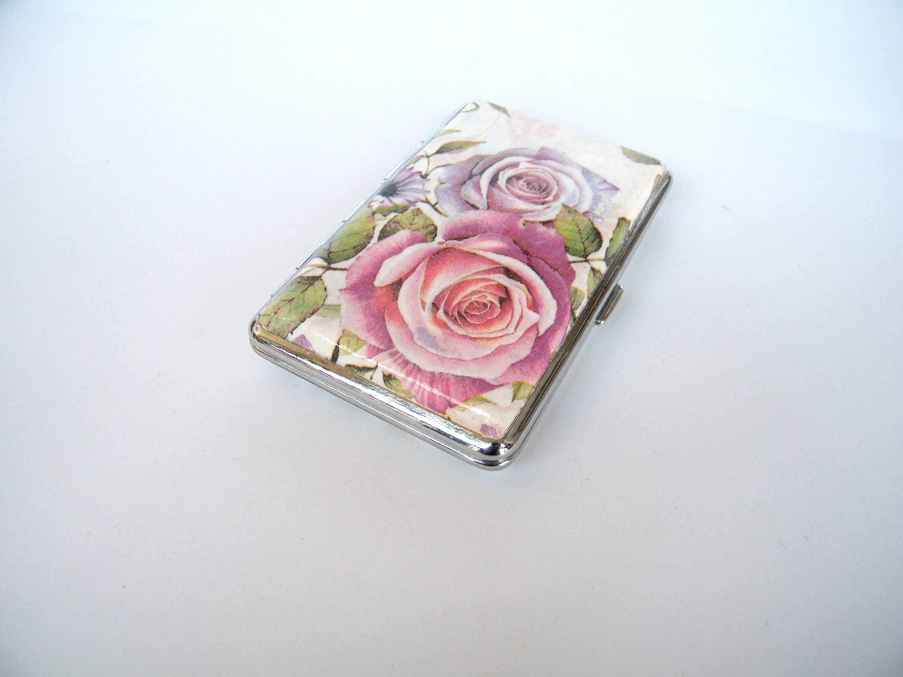 Roses Slim 100s Cigarette Case, Business Card Holder, Cigarette Holder, Credit Card Box, Women Wallet, Floral Gift for Her, Case for Clutch