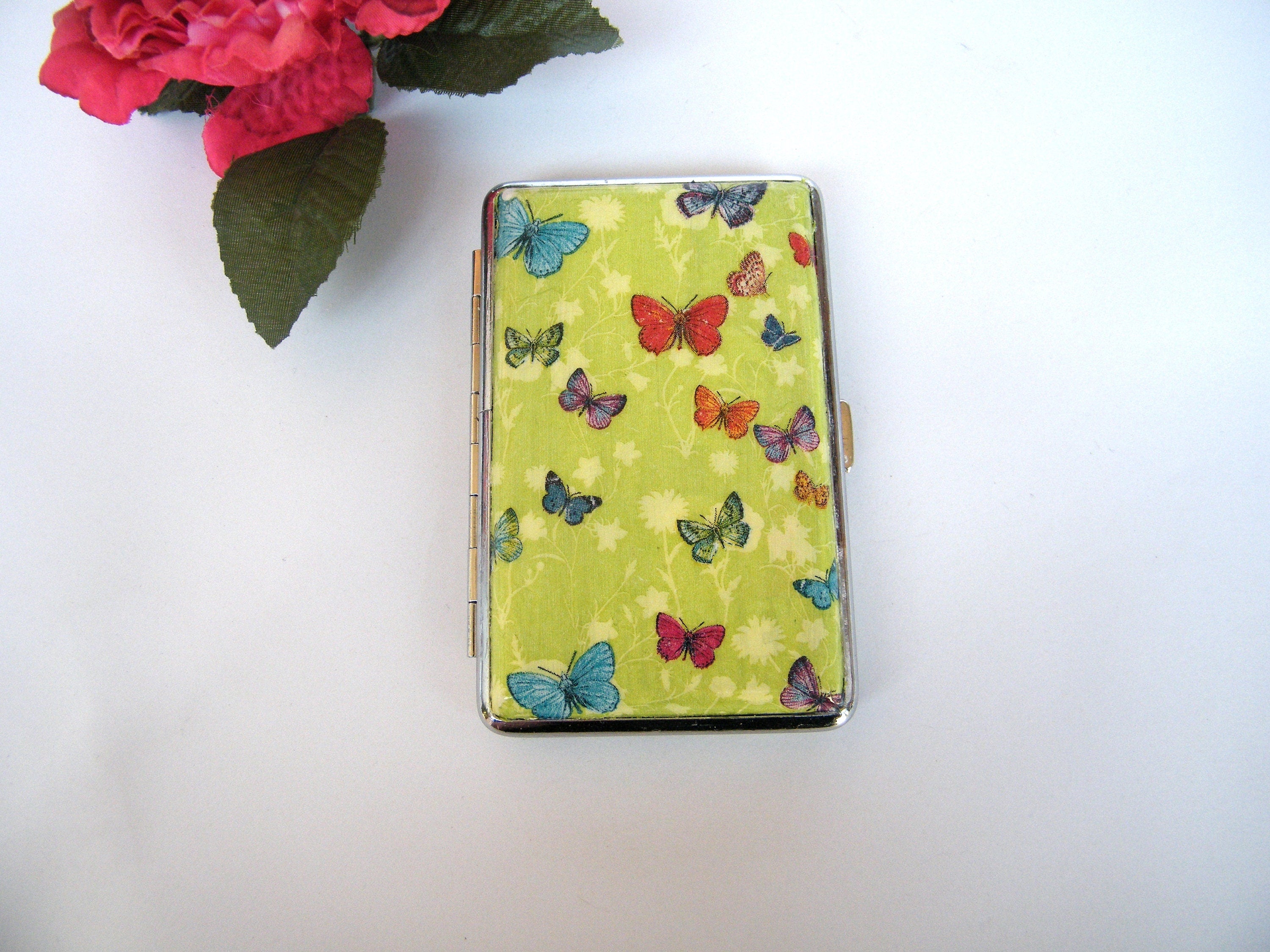 Butterfly slim 100's cigarrette case, business card holder, cigarette holder, credit card box, women wallet, elegant gift, case for clutch