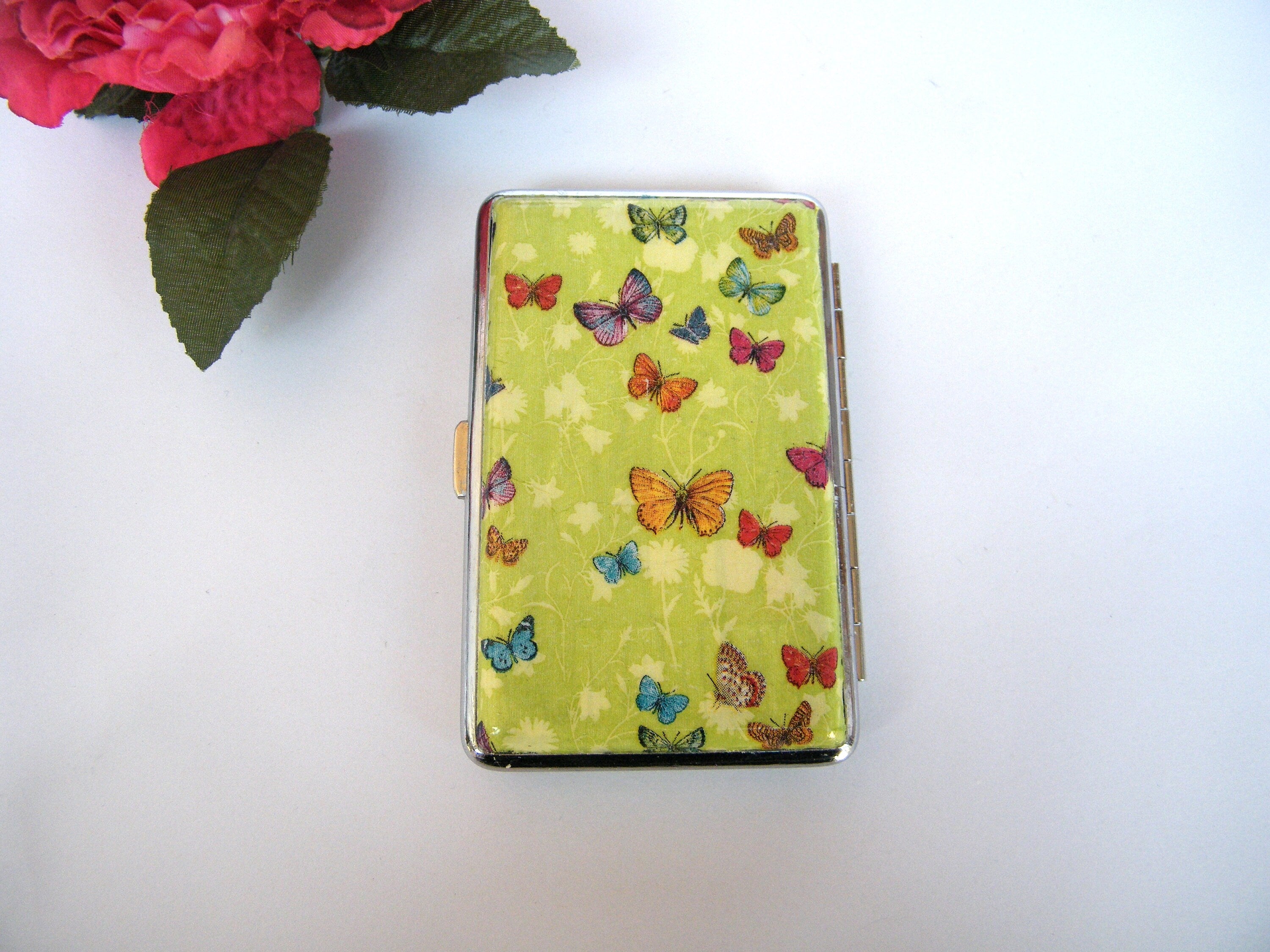 Butterfly slim 100's cigarrette case, business card holder, cigarette holder, credit card box, women wallet, elegant gift, case for clutch