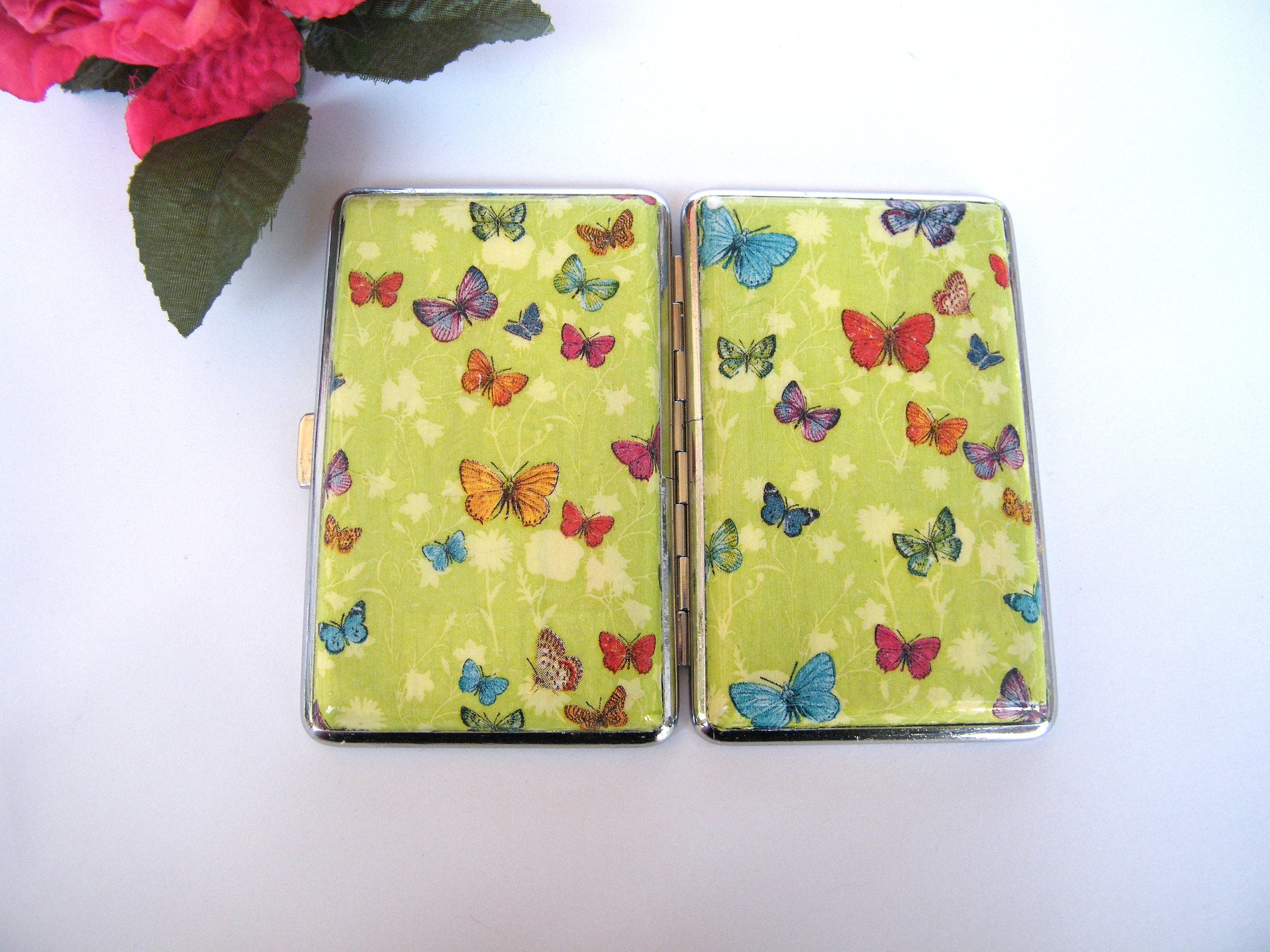 Butterfly slim 100's cigarrette case, business card holder, cigarette holder, credit card box, women wallet, elegant gift, case for clutch