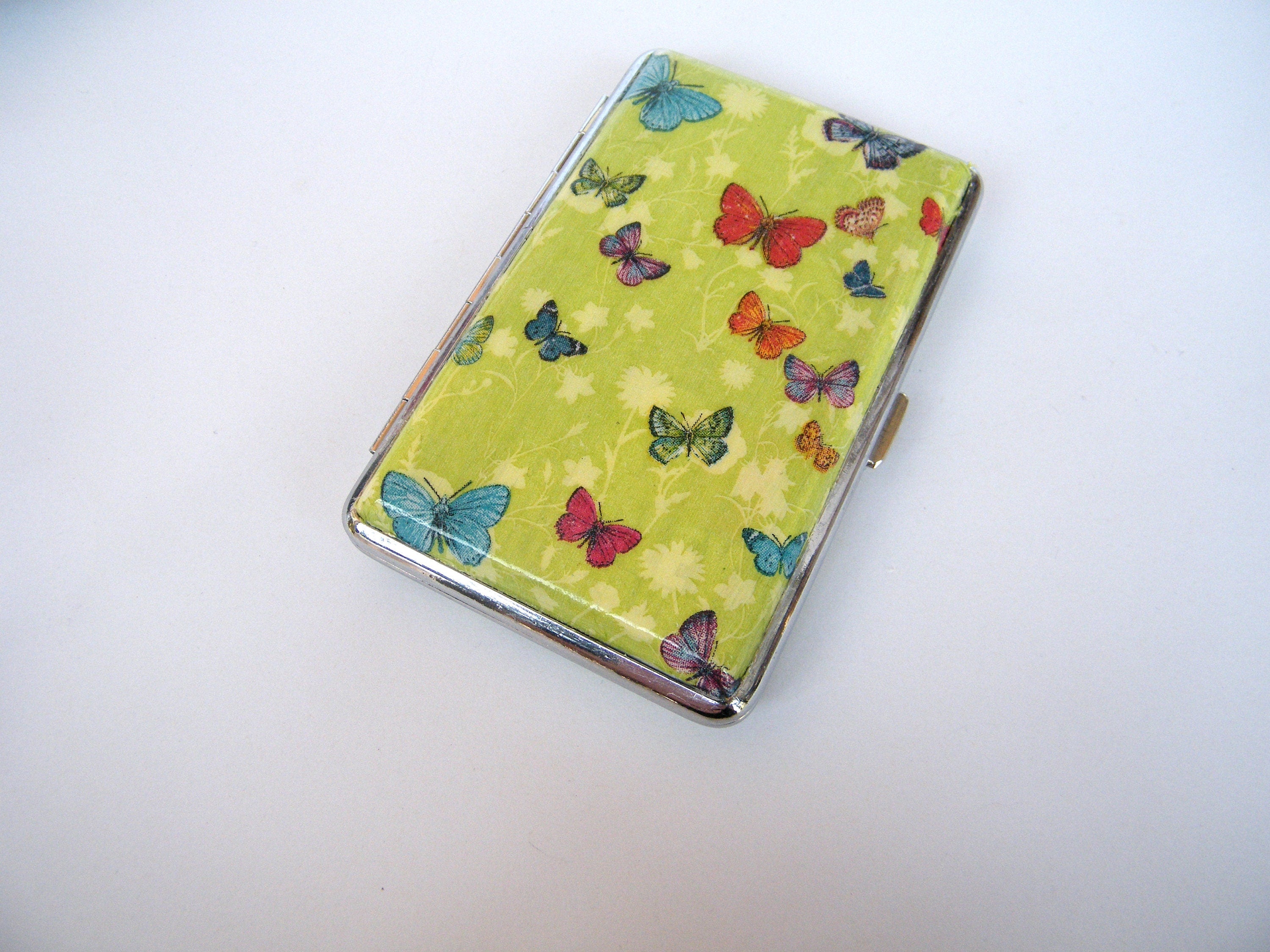 Butterfly slim 100's cigarrette case, business card holder, cigarette holder, credit card box, women wallet, elegant gift, case for clutch