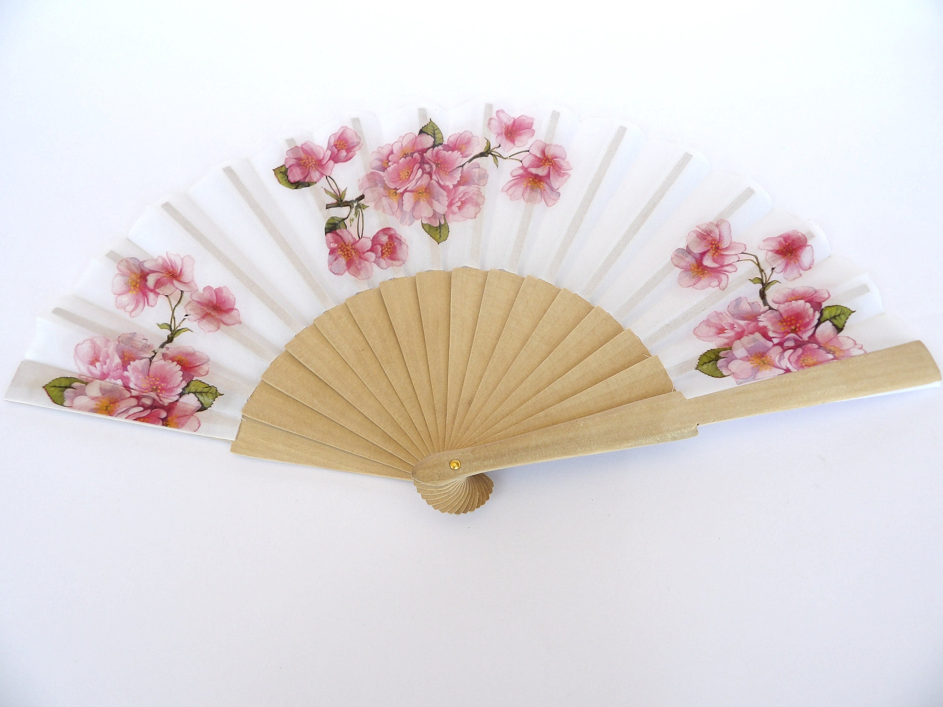 Cherry Blossom Hand Fan, Floral Holding Fan, Evening or Wedding Dress Accessory, Spanish Hand Fan, Wedding Favor, Contemporary Fan