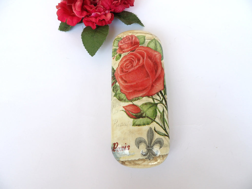 Red Rose Eyeglasses Case, Vintage Paris, Grandmother Gift, Shabby Chic, Romantic Rose Present, Glasses Holder, French Memories