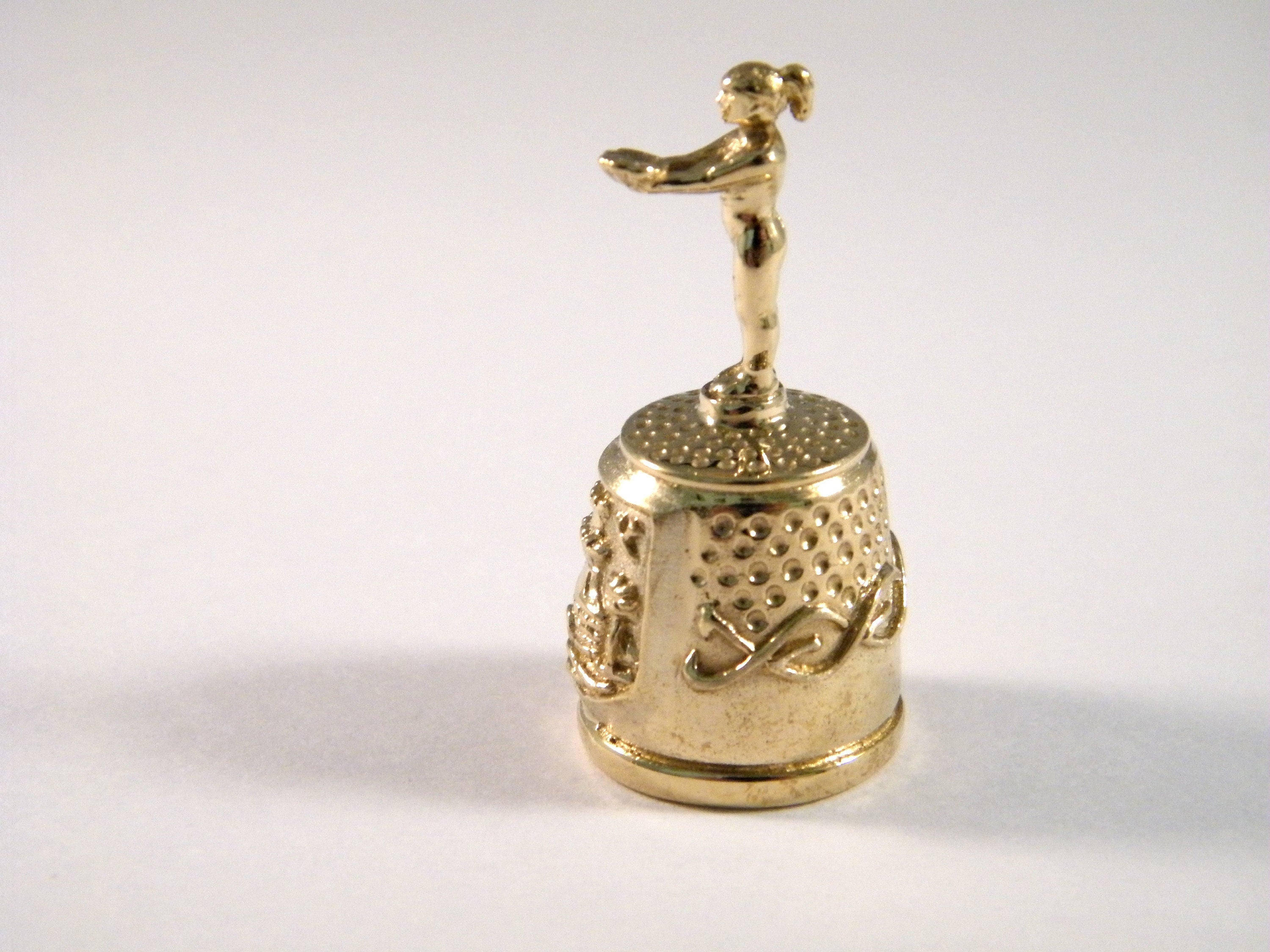 Brass thimble, Seamstress gift,  Benalmadena Collectible thimble, Thimble folk art style, Collage supply assemblage, Antique sewing tool