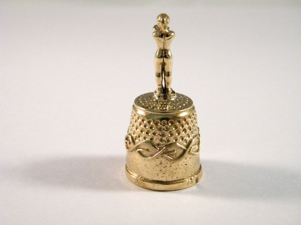 Brass thimble, Seamstress gift,  Benalmadena Collectible thimble, Thimble folk art style, Collage supply assemblage, Antique sewing tool