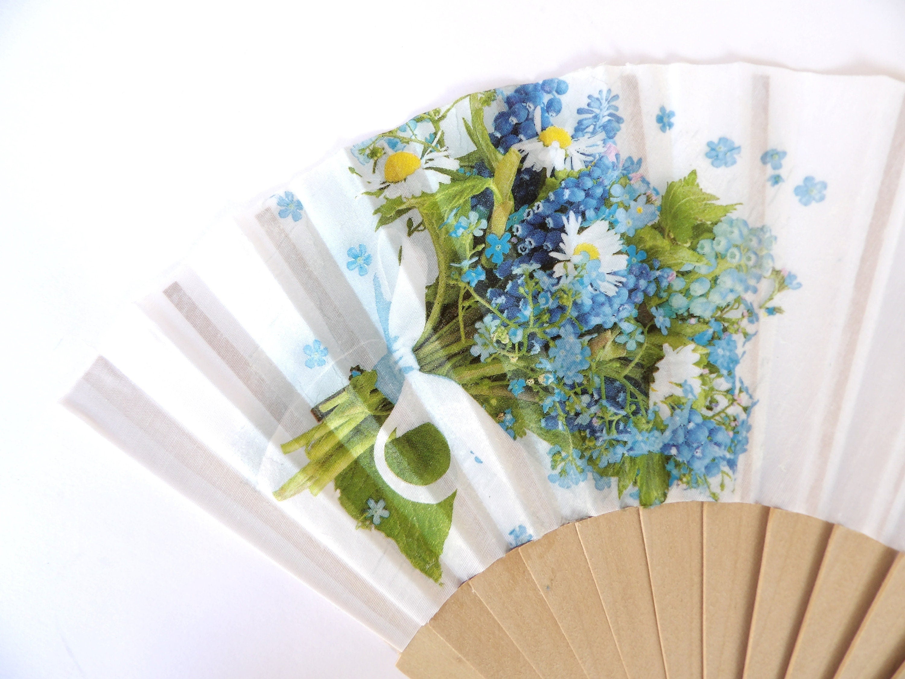 Blue wild Flowers Holding Hand Fan, Spanish Hand Fan, Contemporary Hand Fan, Summer Accessory, Wedding Favor, Evening Dress Accessory