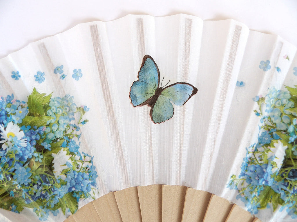 Blue wild Flowers Holding Hand Fan, Spanish Hand Fan, Contemporary Hand Fan, Summer Accessory, Wedding Favor, Evening Dress Accessory