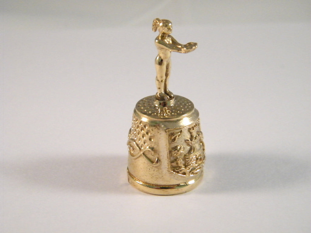 Brass thimble, Seamstress gift,  Benalmadena Collectible thimble, Thimble folk art style, Collage supply assemblage, Antique sewing tool