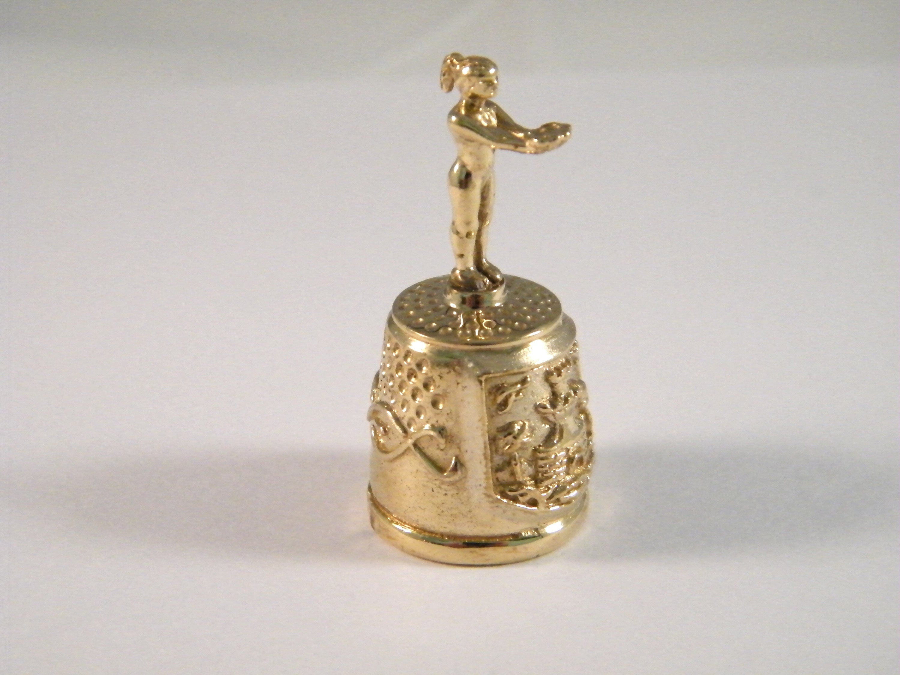 Brass thimble, Seamstress gift,  Benalmadena Collectible thimble, Thimble folk art style, Collage supply assemblage, Antique sewing tool