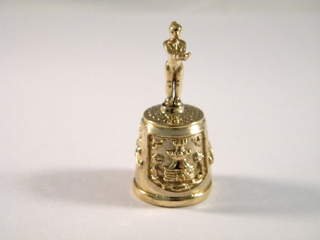 Brass thimble, Seamstress gift,  Benalmadena Collectible thimble, Thimble folk art style, Collage supply assemblage, Antique sewing tool