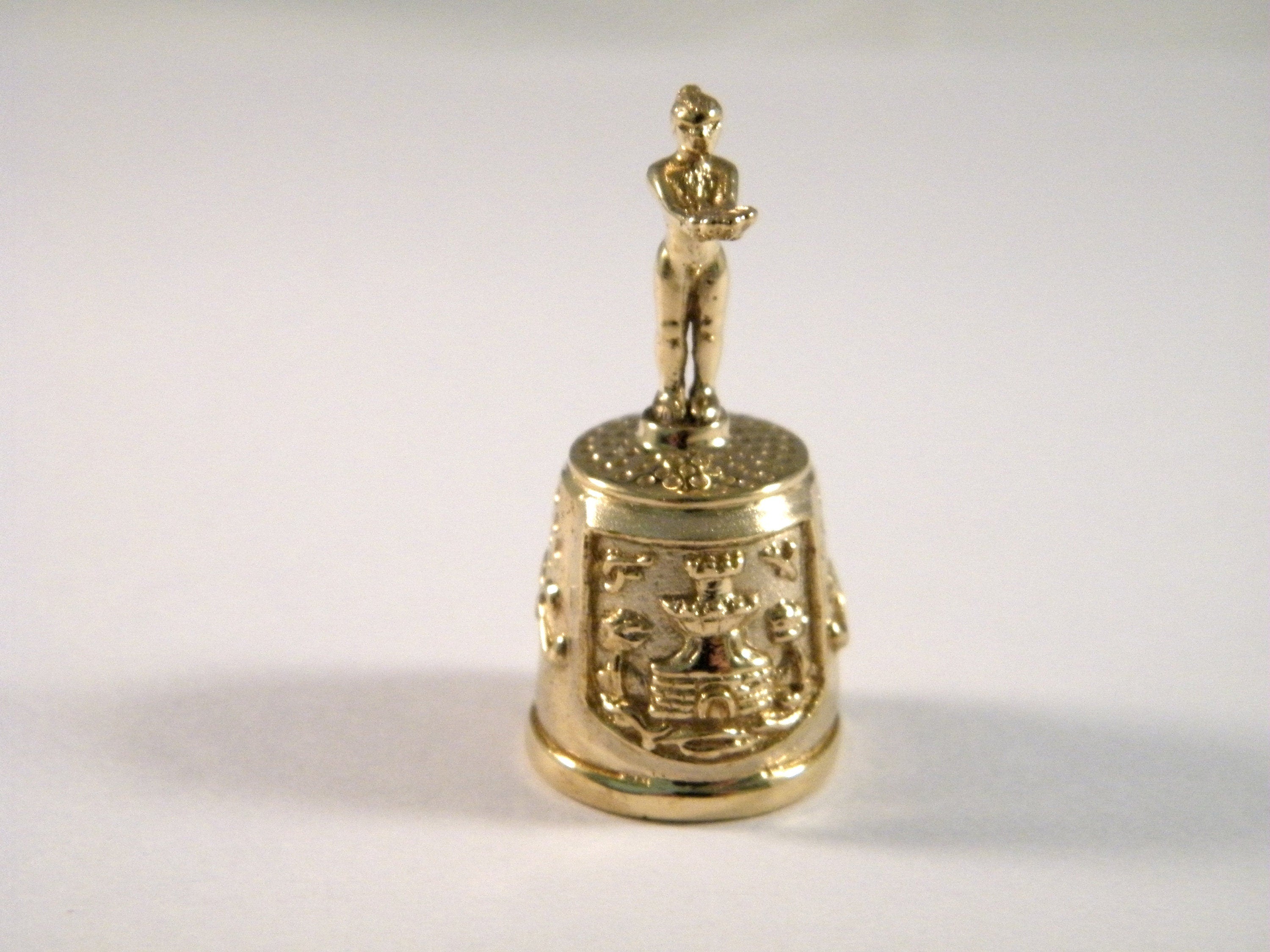 Brass thimble, Seamstress gift,  Benalmadena Collectible thimble, Thimble folk art style, Collage supply assemblage, Antique sewing tool